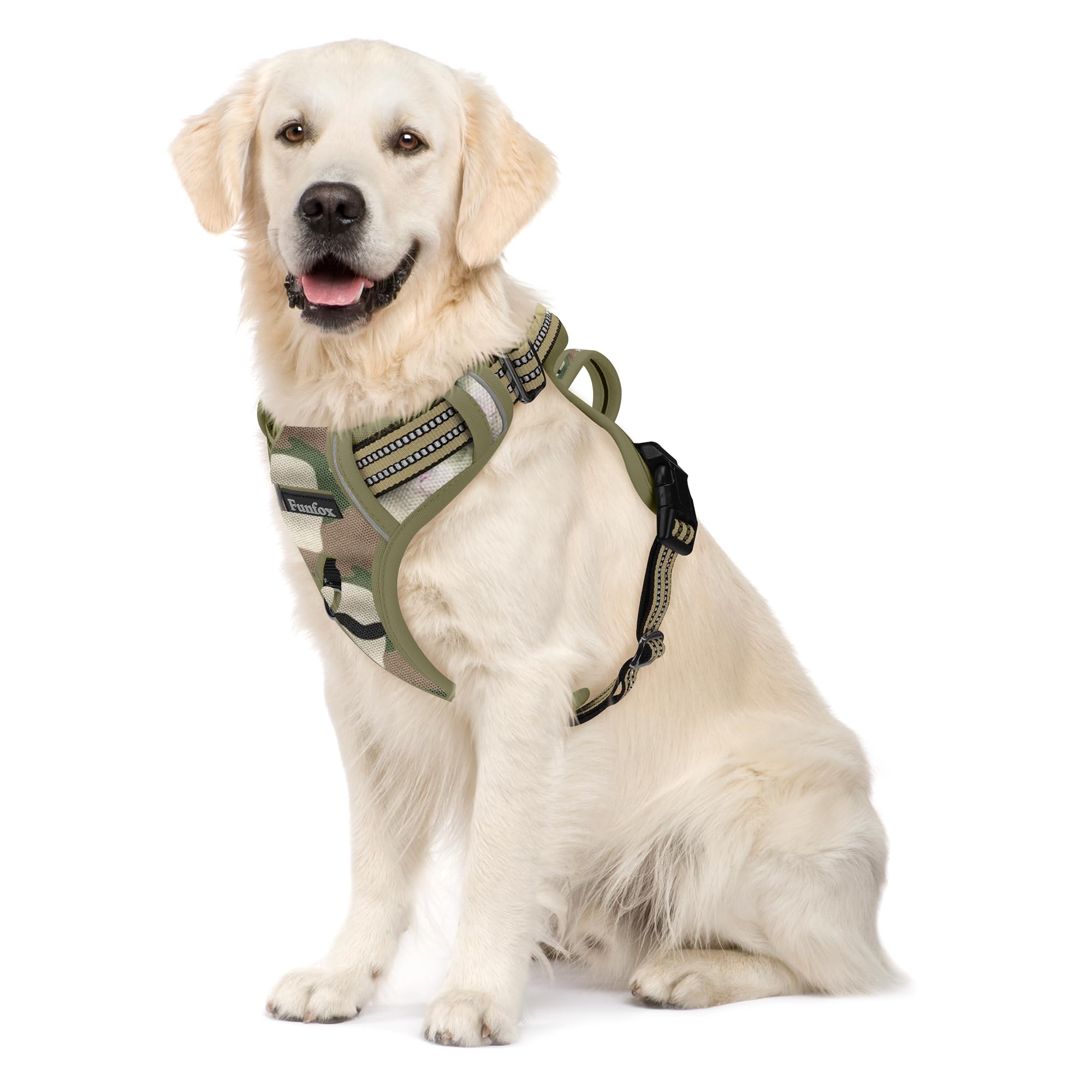 Funfox Dog Harness Small, No Pull Puppy Harness with Vertical Handle, 2 Leash Clips, Reflective Strips Night Walking