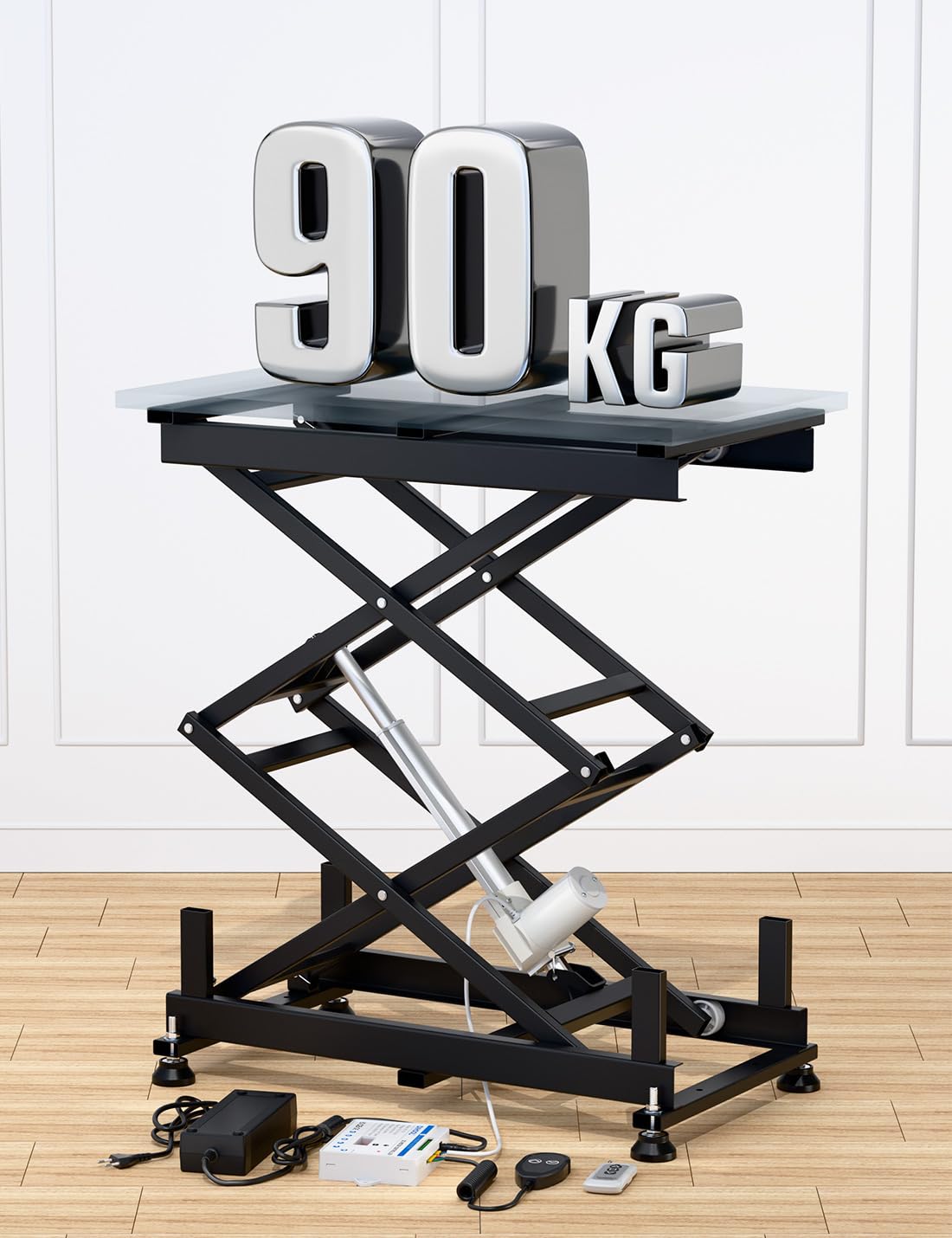 DIHOOL Table élévateur électrique à cisaillement 90kg pour laboratoire atelier automobile hauteur réglable 265-1270mm alimentation AC 100-240V et DC 24-30V
