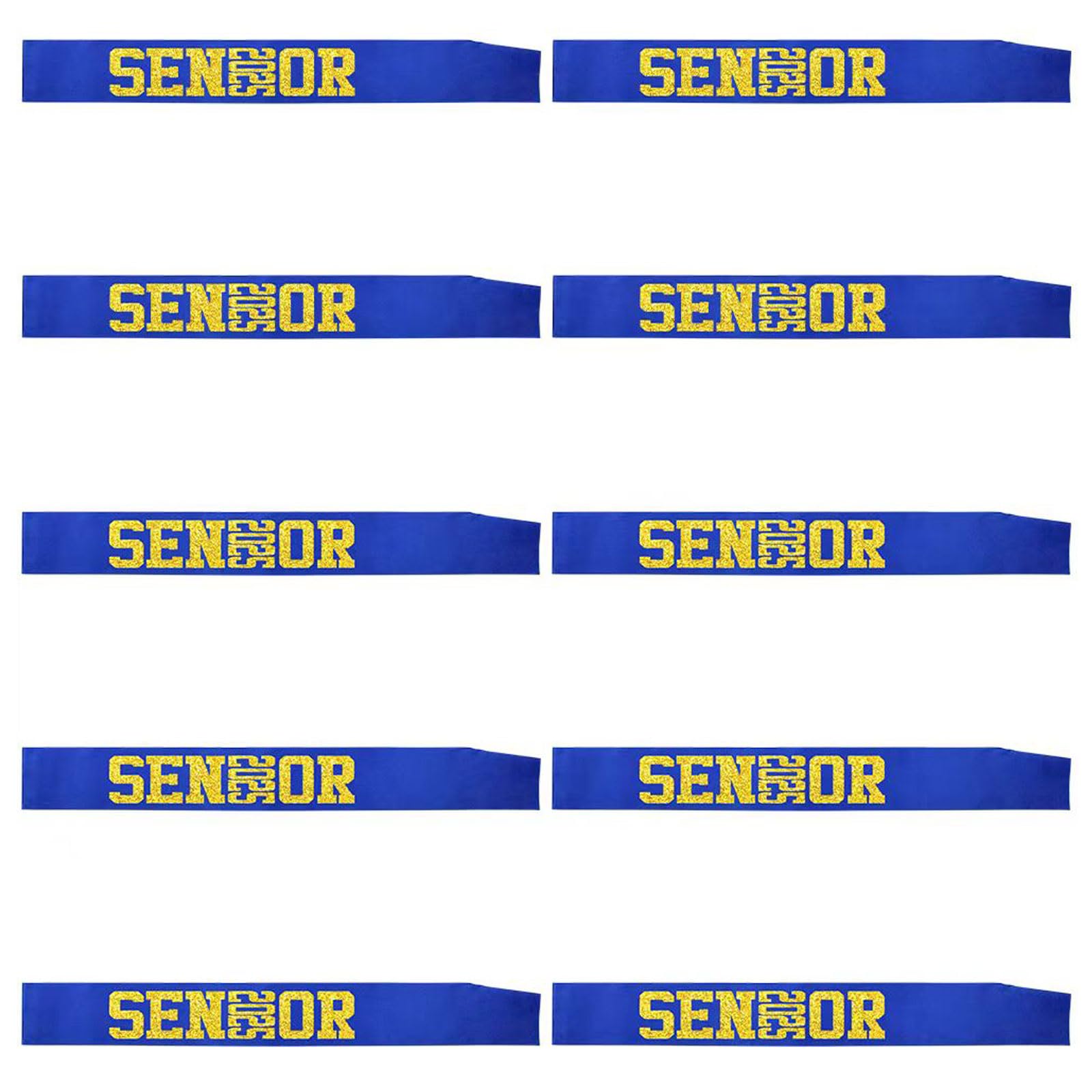 Senior Sash 2025 Blue,10 Pack Senior Cheer Sashes Gold Glitter Letter Class of 2025 Graduation Celebration Class Competition Sash Party Supplies