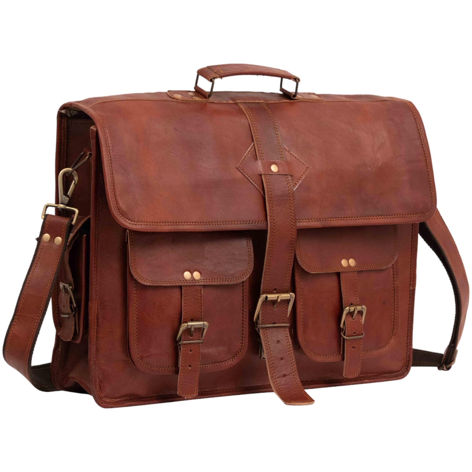 RAJERIYA Vintage Leather Laptop Bag for Men Full Grain Large Leather Messenger bag for men with rustic look Best leather briefcase 18 inch