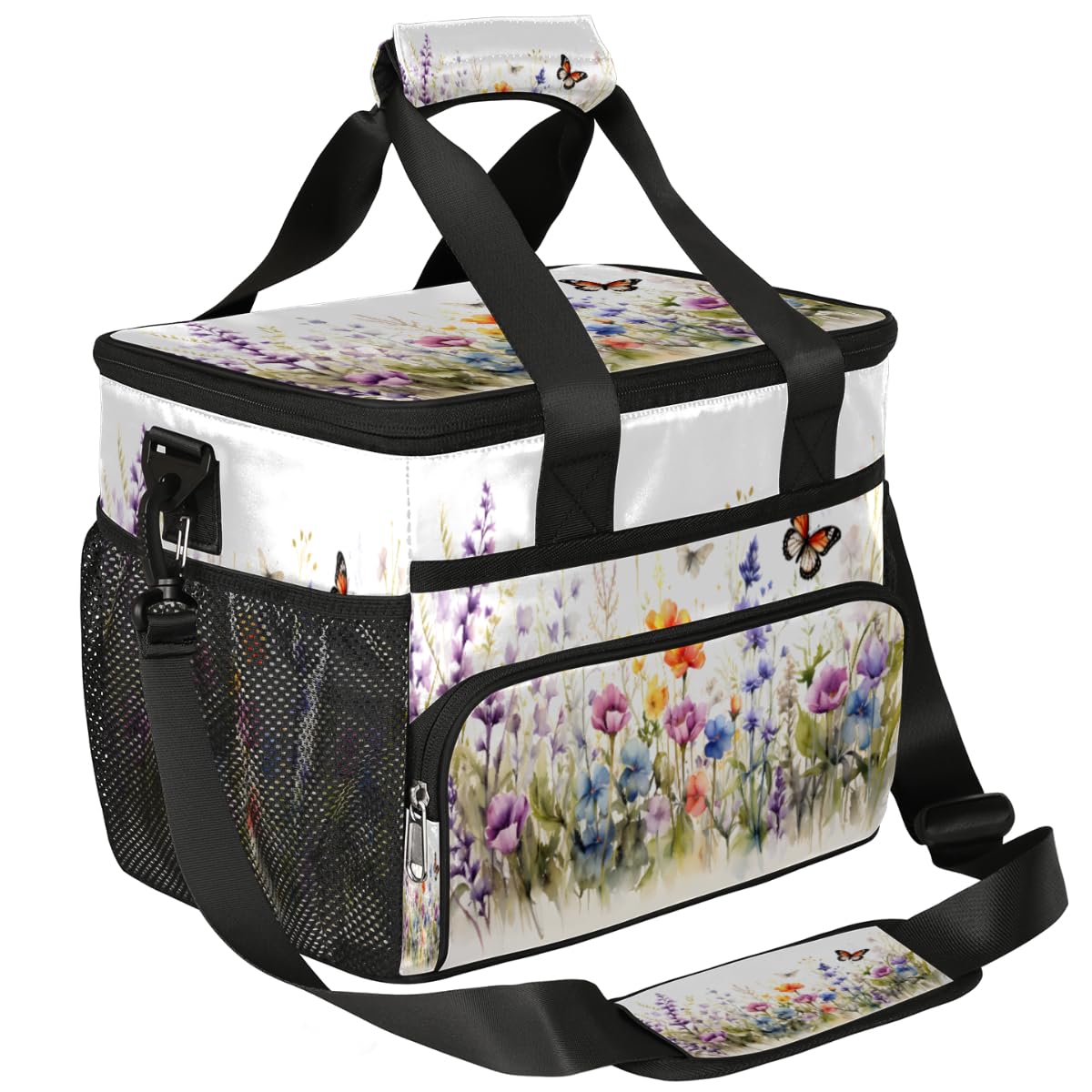 Lavender Insulated Picnic Backpack Lunch Box for Women Men Picnic Basket Tote Lunch Bag Picnic Bag Portable Lunch Bags for Picnic, Beach, Work, Trip,Office, Camp Butterfly Colorful Flowers