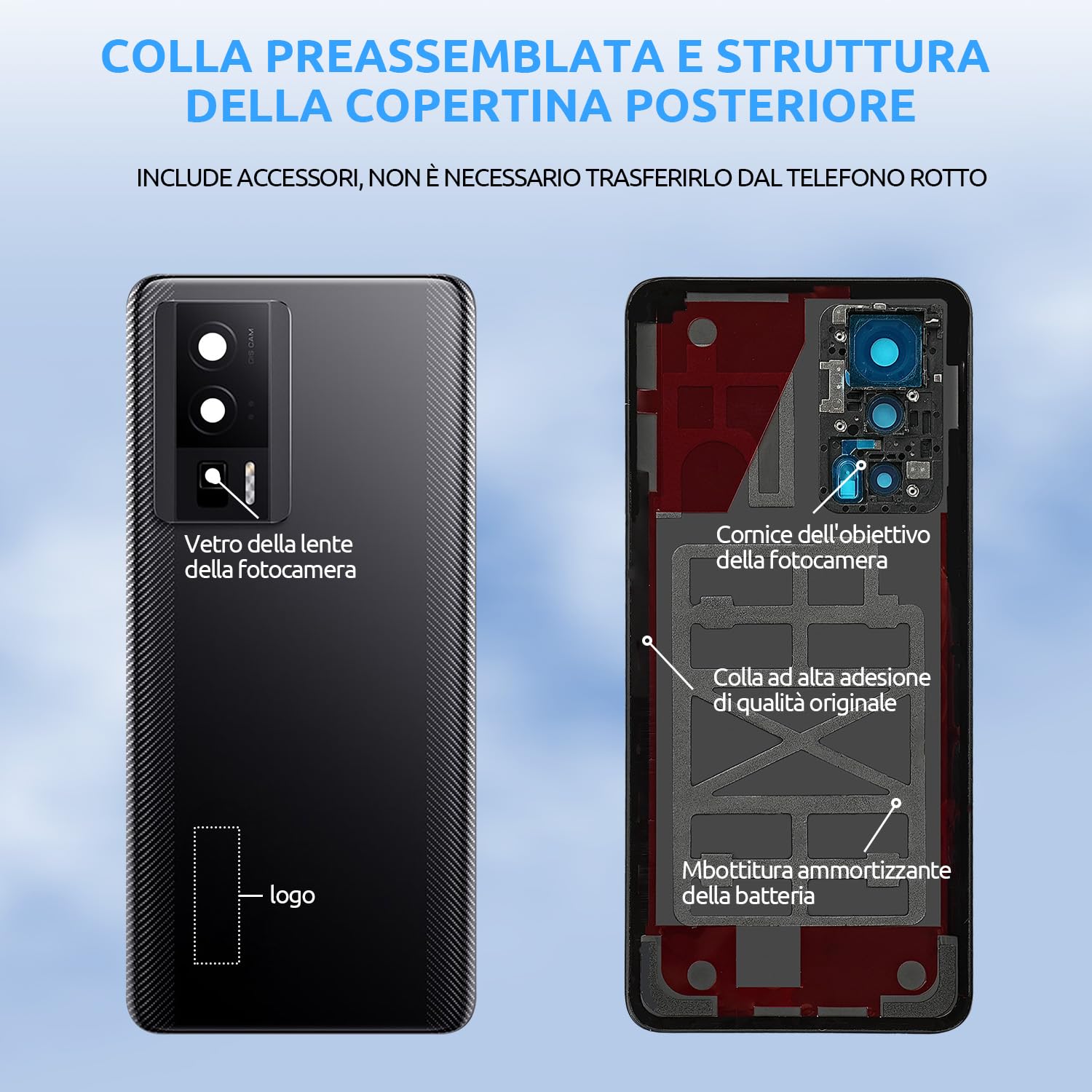 Scocca Vetro Posteriore per Xiaomi Poco X4 Pro Coperchio Copribatteria