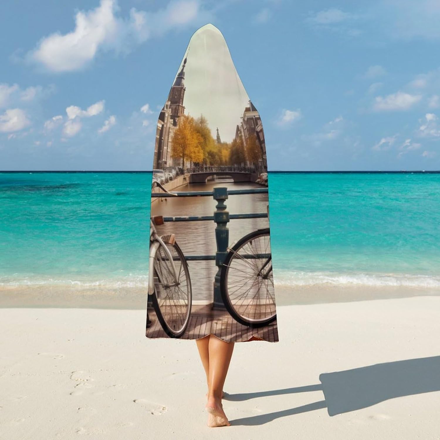 Bicycles in Amsterdam Wearable Fleece Blanket with Hood for Men & Women Oversized Hoodie Blanket Soft Cozy Gift-