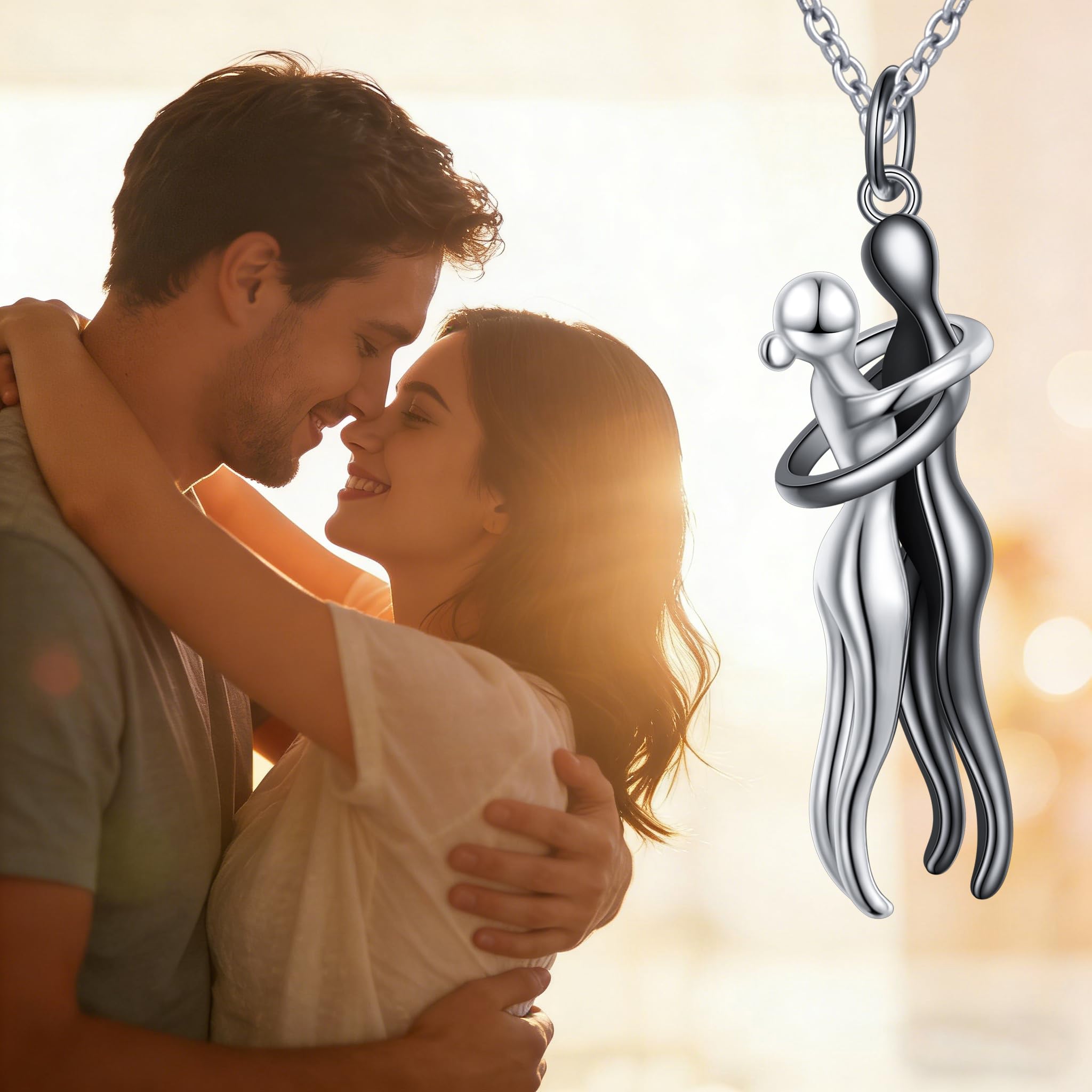 Flyow Umarmung Paar Halskette 925 Sterling Silber Umarmungs-Halskette Geschenke zum Jahrestag Für Sie und Ihn Herren Damen
