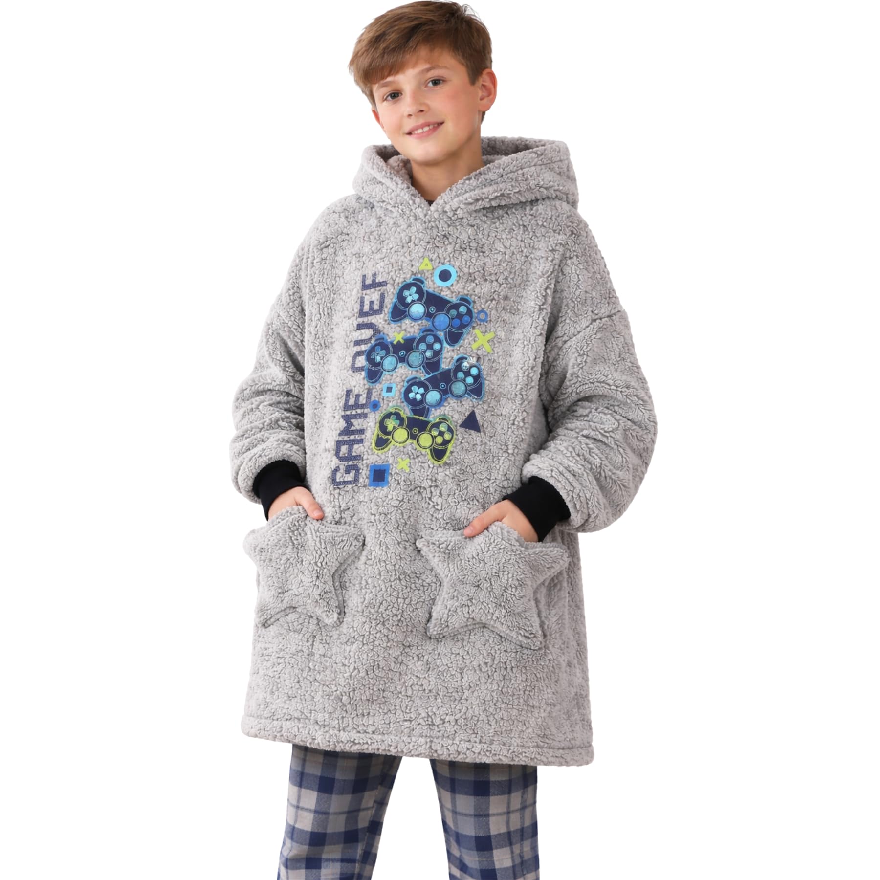 A2Z 4 Kids Chłopięca ponadwymiarowa przytulna dziewczęca bluza z kapturem z grubego runa do gier bluza z kapturem puszysty pulower szlafrok wygodny ciepły koc dla dzieci jeden rozmiar świąteczny