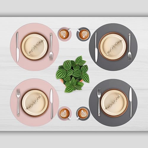 Miniatura 2 de Myir JUN Juego de 4 manteles individuales redondos de piel sintética de 15 pulgadas, manteles individuales redondos de doble cara, manteles