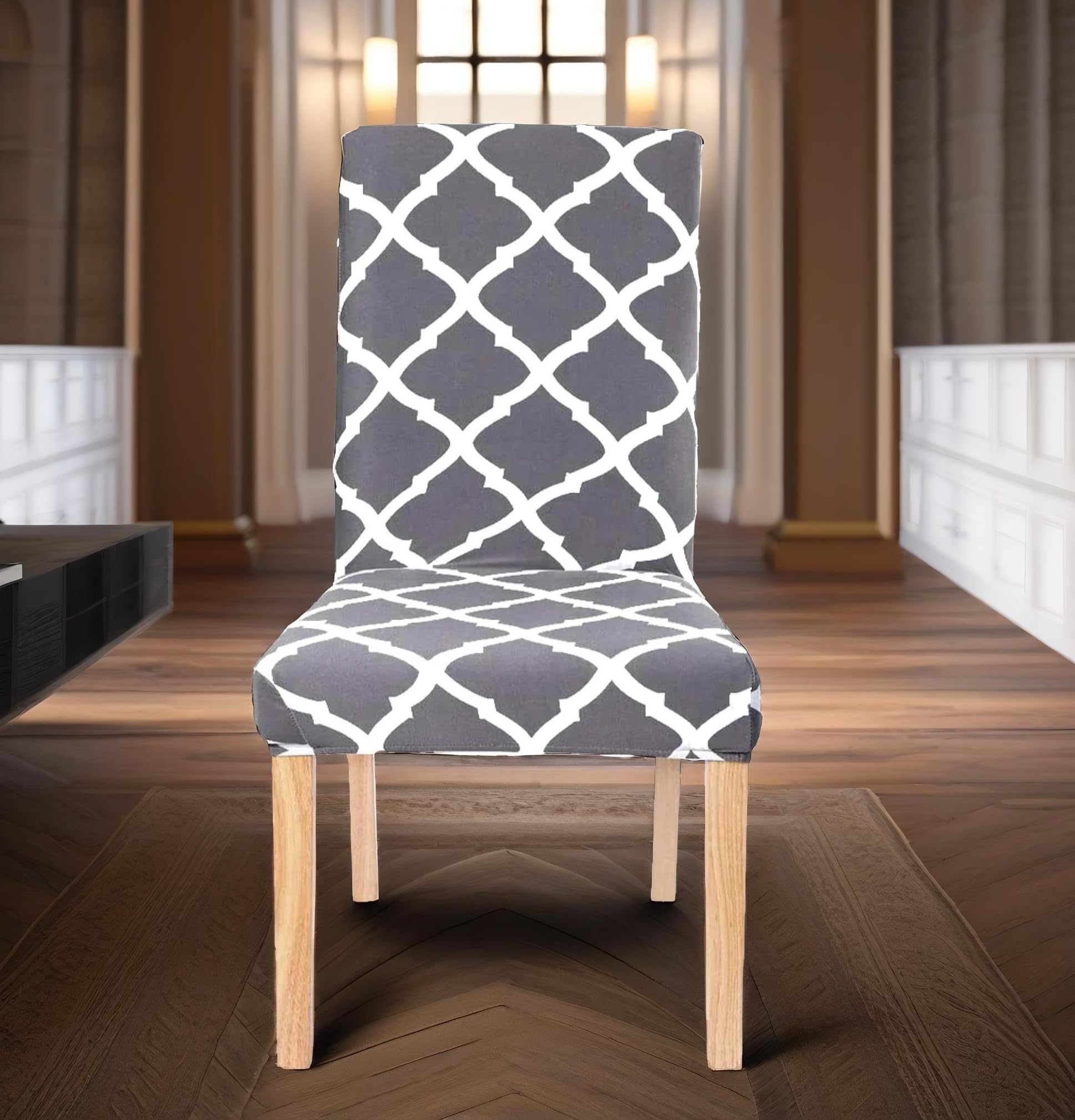 Grey Elastic Chair Cover - Protect Dining Chairs -3