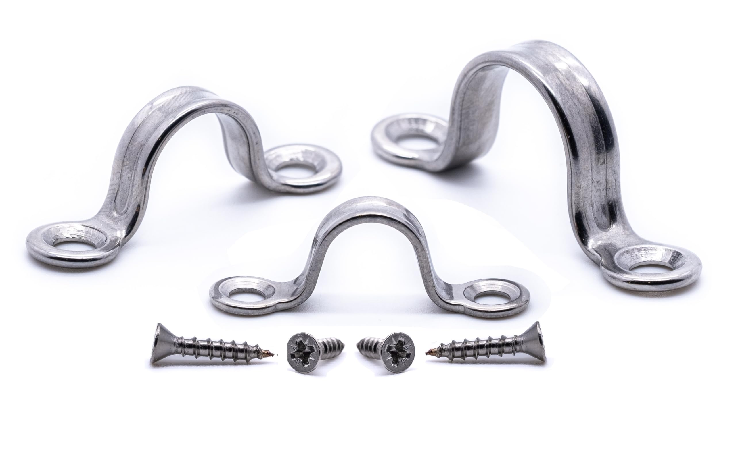 316 Stainless Steel Lacing Strap Saddle Clips, Pack of 10, Marine Grade A4 Tie Down Strap Eyes for Boat Covers, Tarpaulins and Trailers, Multiple Sizes (17.5mm x 46mm)