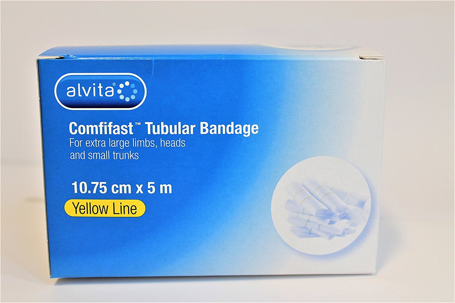 10.75CMX5M Elasticated Viscose STOCKINETTE Tubular Bandage Yellow Lines (Extra Large Limbs and Small Trunks) - 1