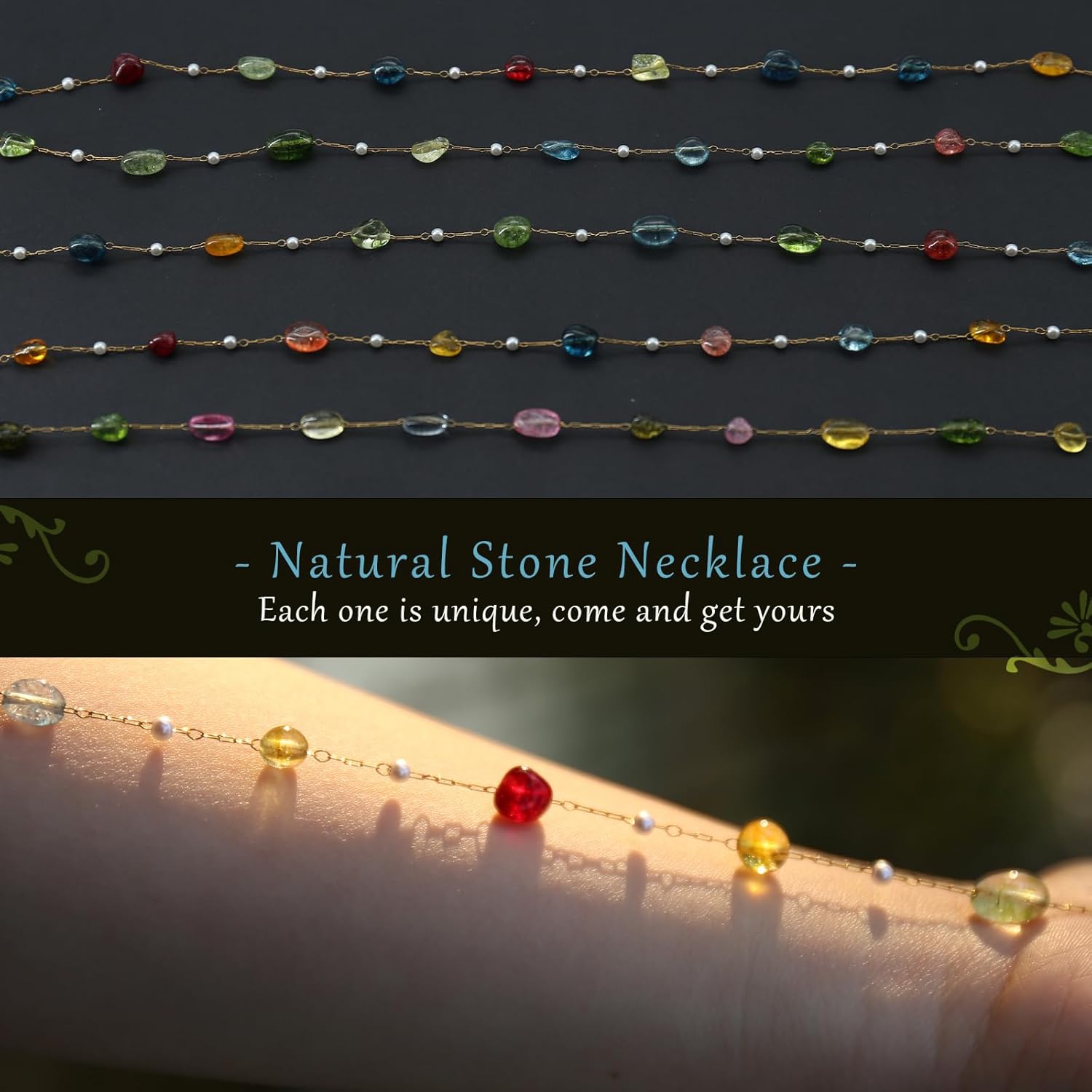 JUN MEIR'S 18K Gold Plated Charm Necklace for Women,Colorful Nature Stone Chain, Birthday Anniversary Jewelry Gifts for Wife, Mom, Best Friend - Image 5