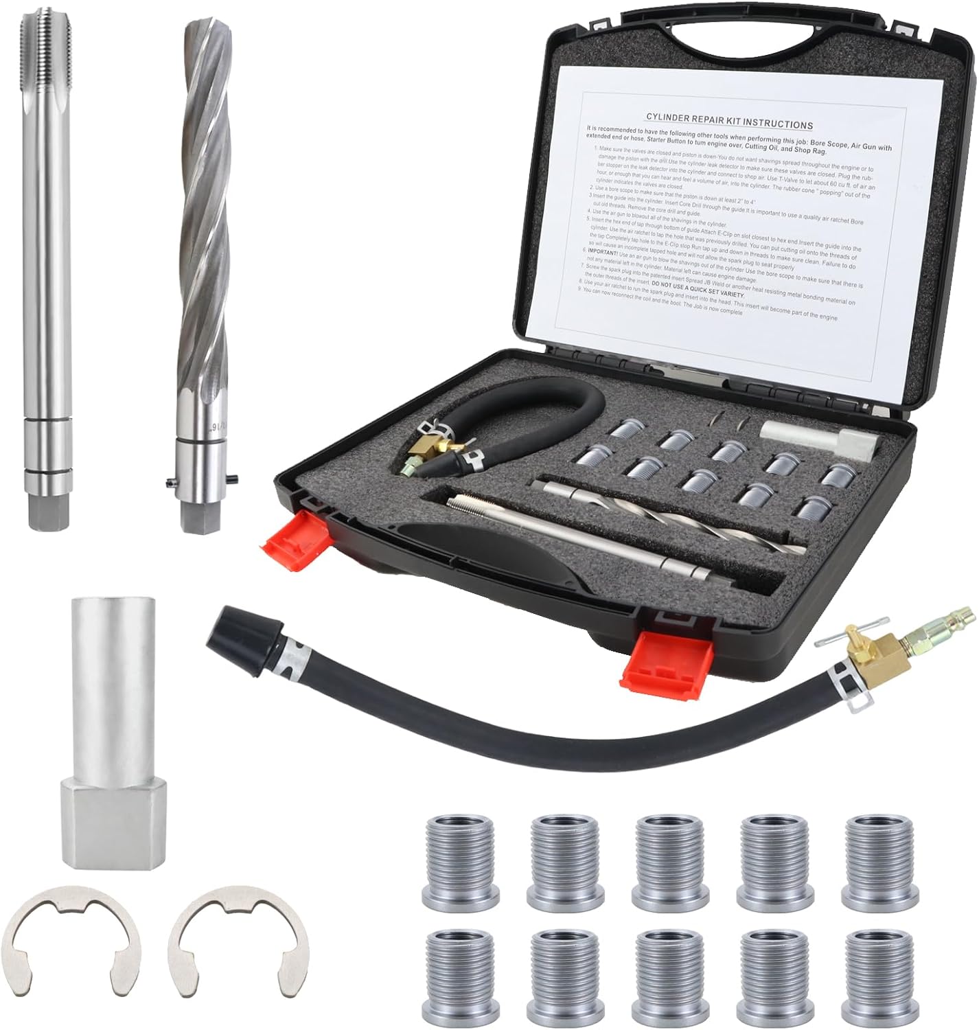 Kefly 38900 Two Valve Tool Kit, Spark Plug Thread Repair Kit with 10*M14-1.25 Steel Alloy Inserts, Used On 4.6L, 5.4L and 6.8 V-10 Two Valve Engines,Compatible with Ford Years 1996 to 2003