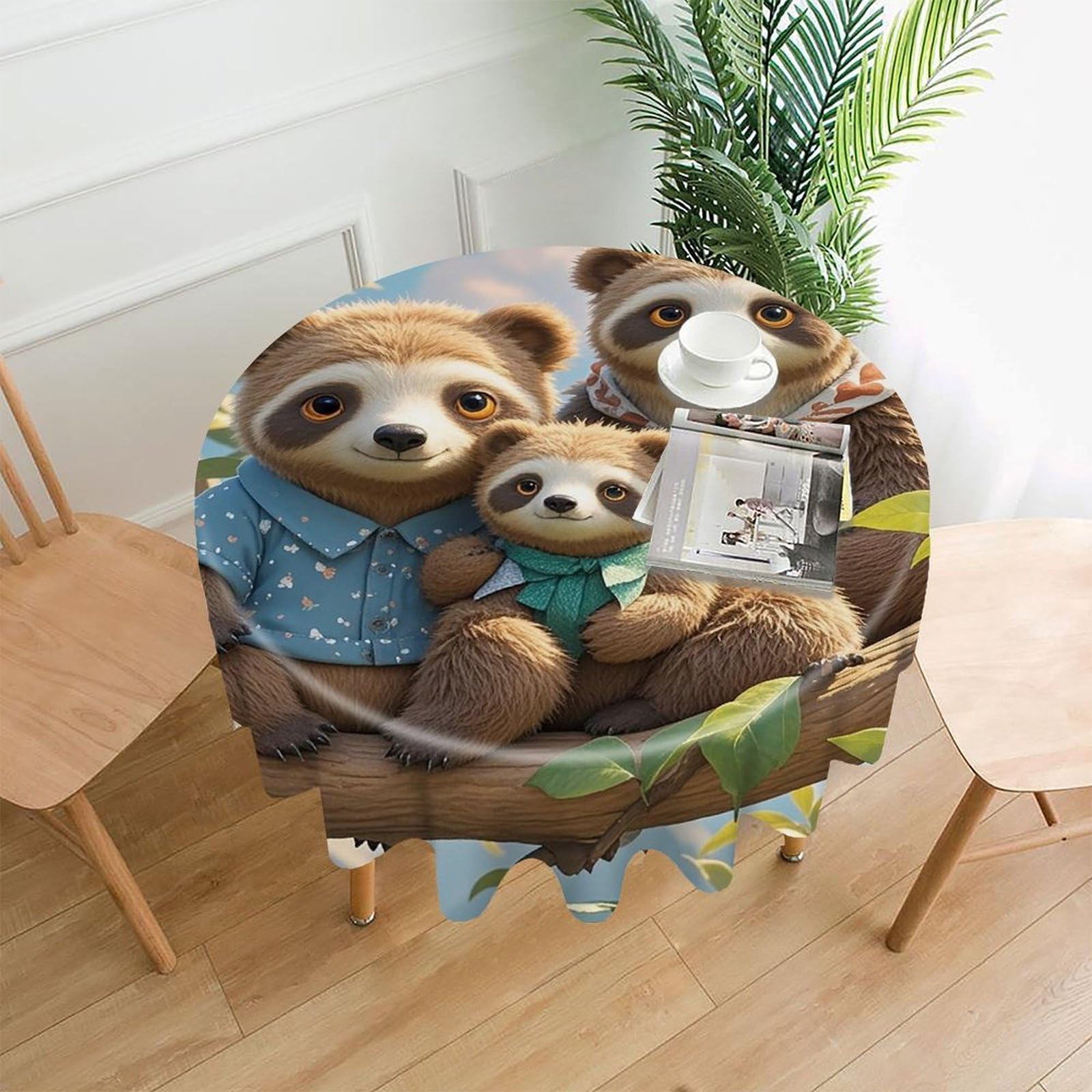 FekiLoot Sloth Family Tablecloth Decorative Round Table Cloth Wrinkle Resistant Washable Circle Table Cover Round Tablecloth for Picnic Party Camping Dining 60 Inch