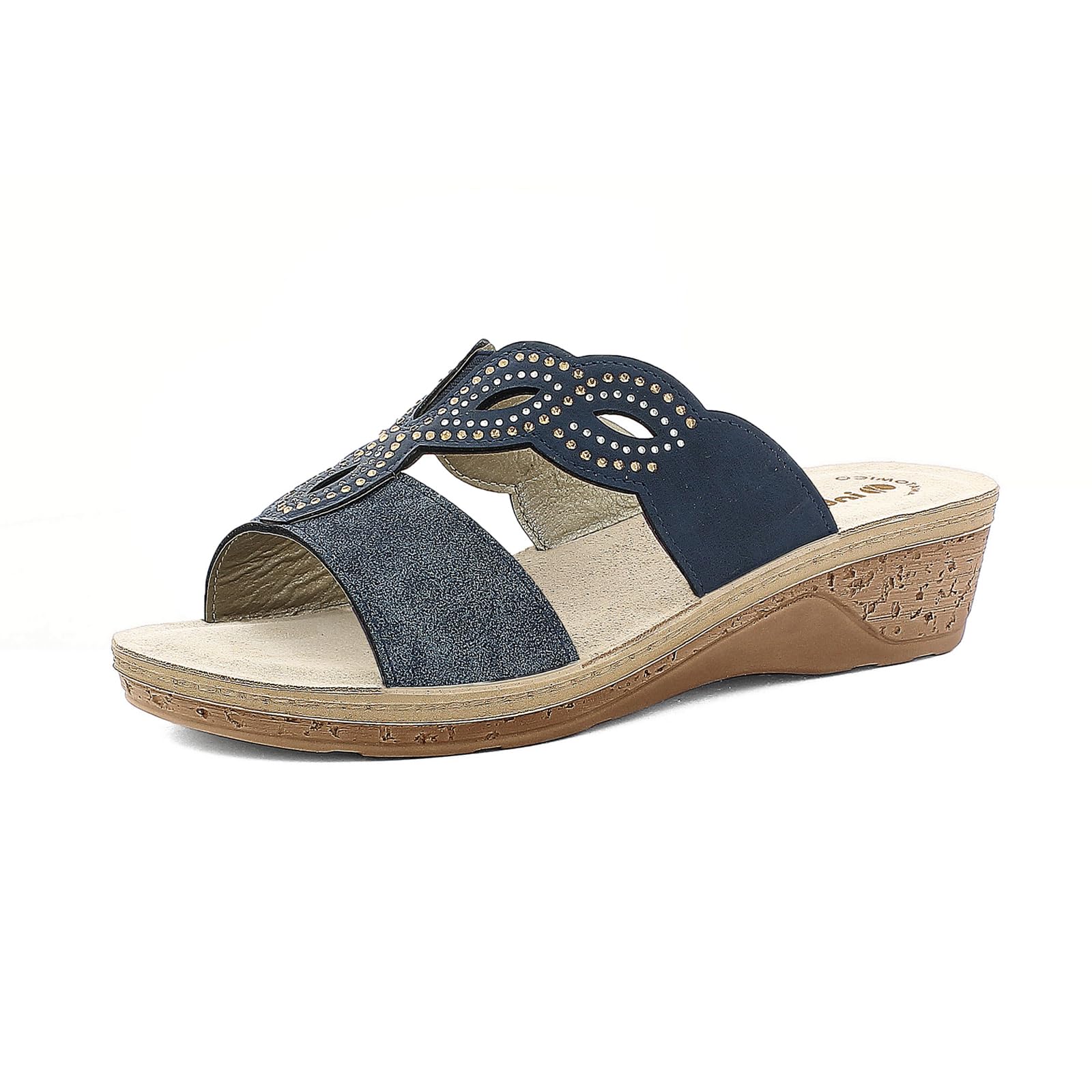 Inblu Damen Hausschuhe Mit Strass – Doppeltes Band, Gummizug, 5 Cm Absatz, Gepolstert, Größen 35–41