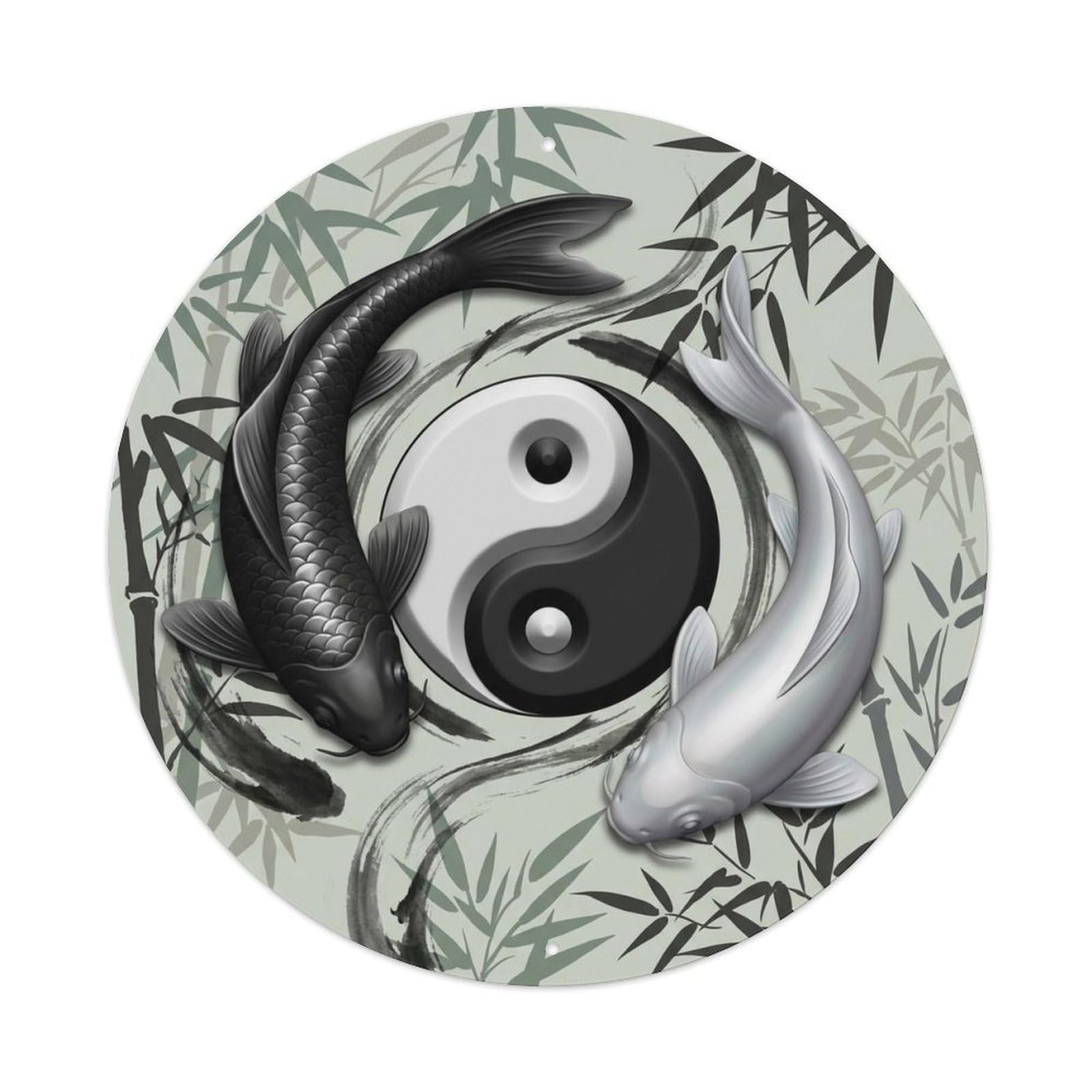 Olyhtr 8X8inch Classic Style Tai Chi Koi Wisdom Yin Yang Symbol Classic Metal Tin Sign