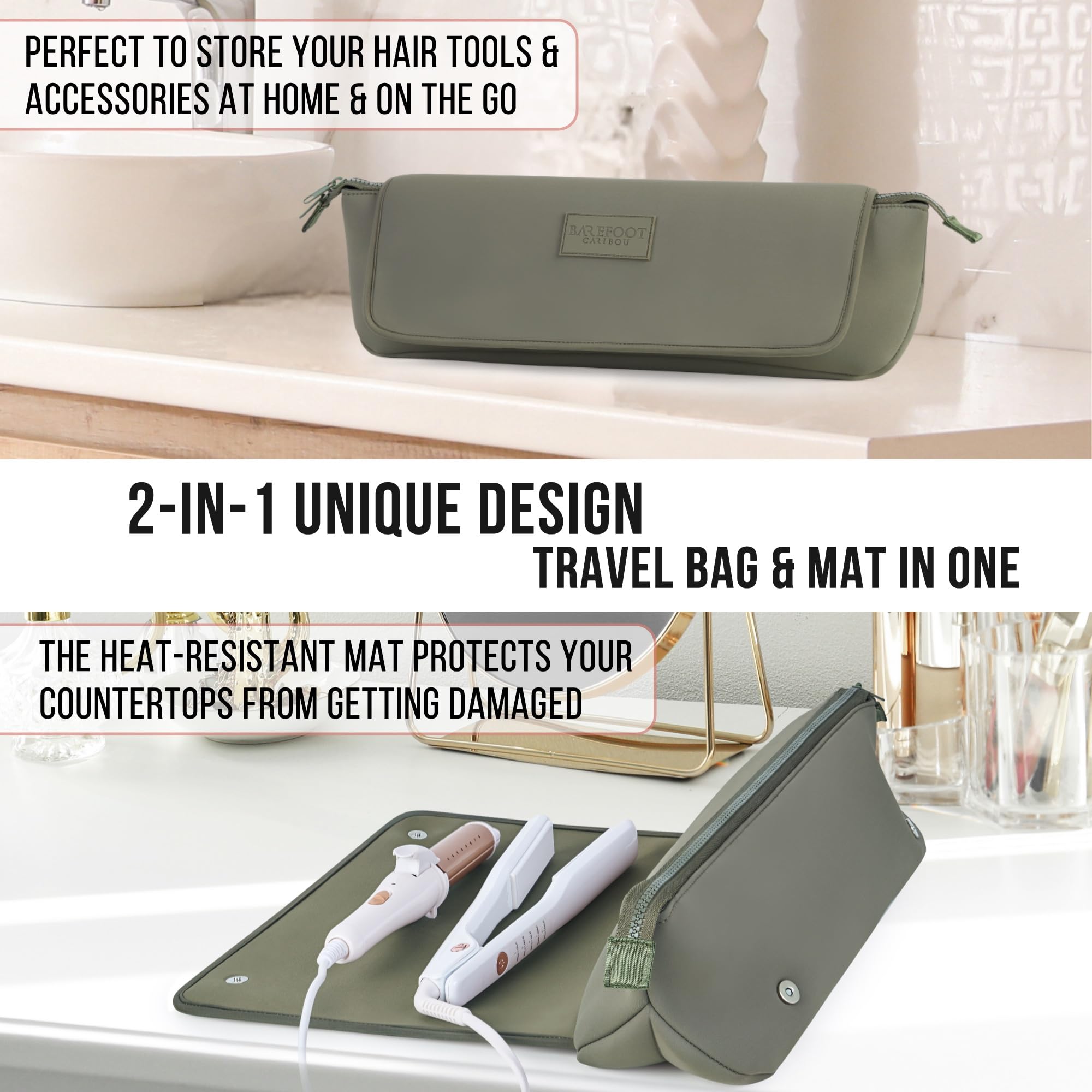 BAREFOOT CARIBOU Hair Tools Reisetasche und hitzebeständige Matte, 43,2 cm