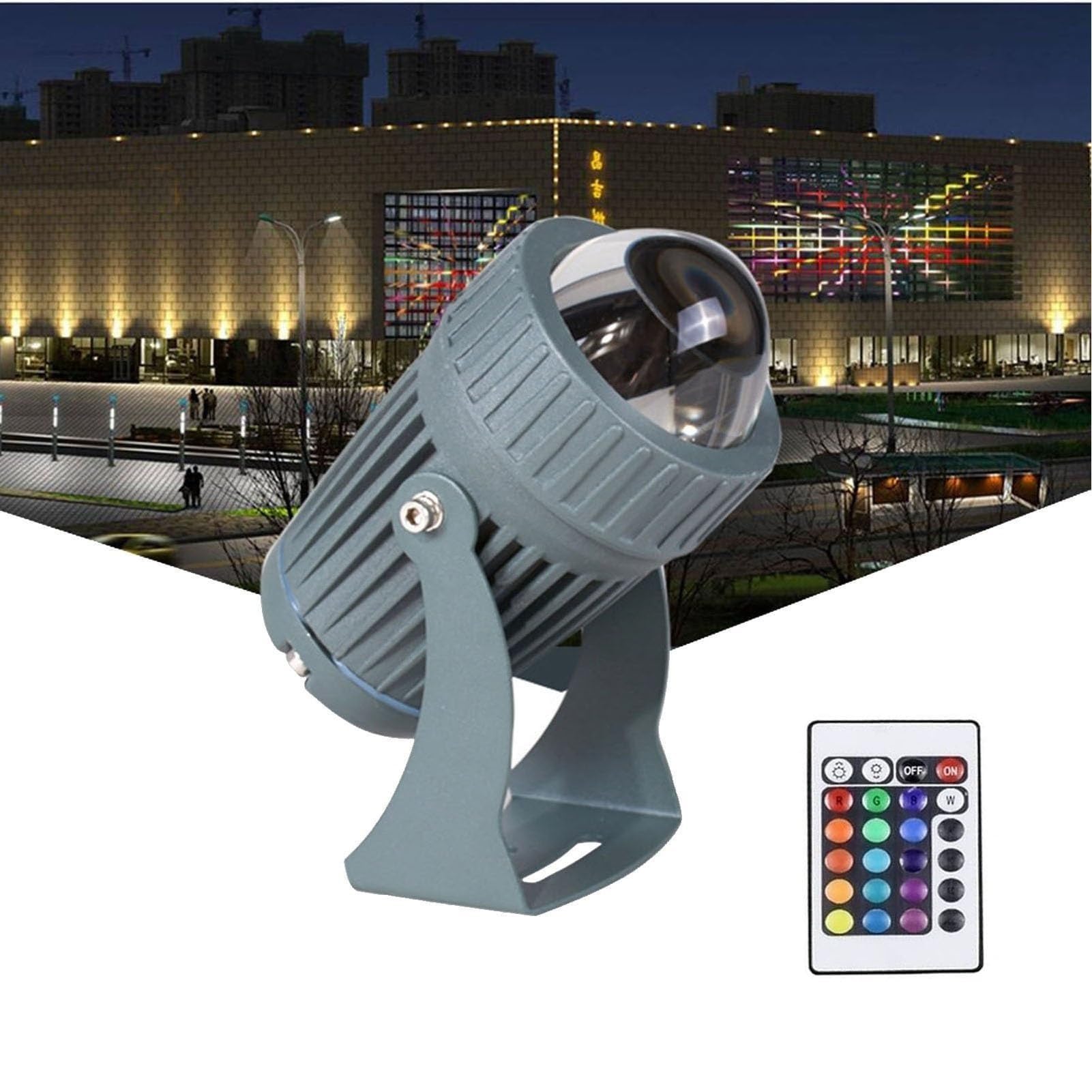 oświetlenie zewnętrzne, Wodoodporne zewnętrzne reflektory punktowe RGB IP66, obrotowa lampa LED 10 W, oświetlenie naziemne(AC85 265V)