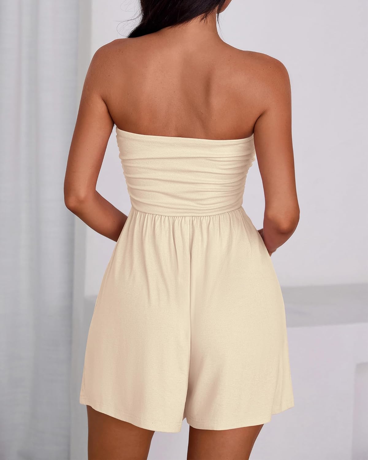 BTFBM Womens Romper 2026 Spring Summer Strapless Tube Tops Beach Vacation Clothes Boho Loose Shorts Jumpsuits Pockets - Image 3