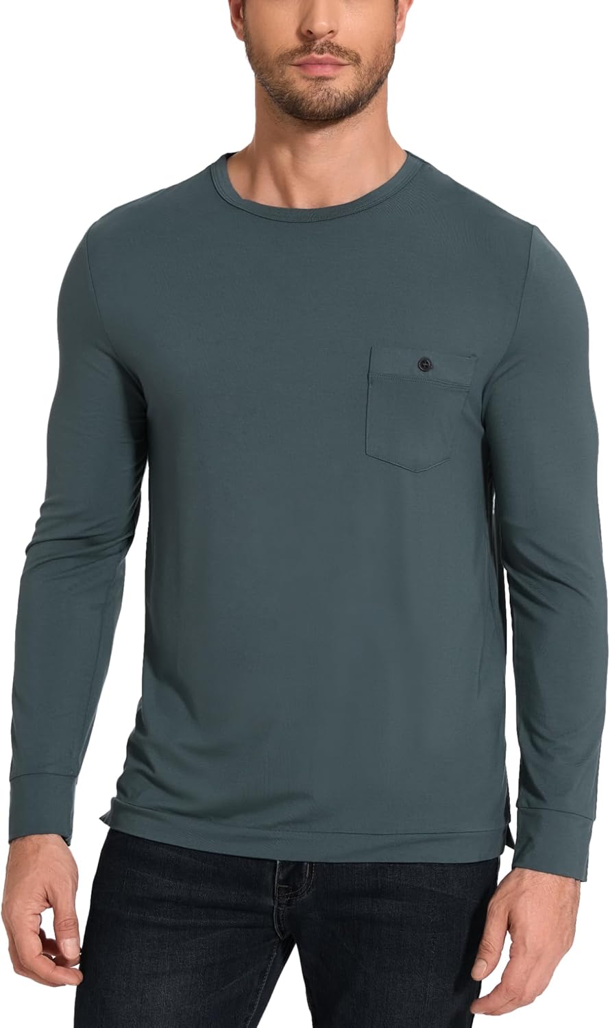 GYS Bamboo Viscose Men's Long Sleeve Shirts Casual Crew Neck Pajama Tops