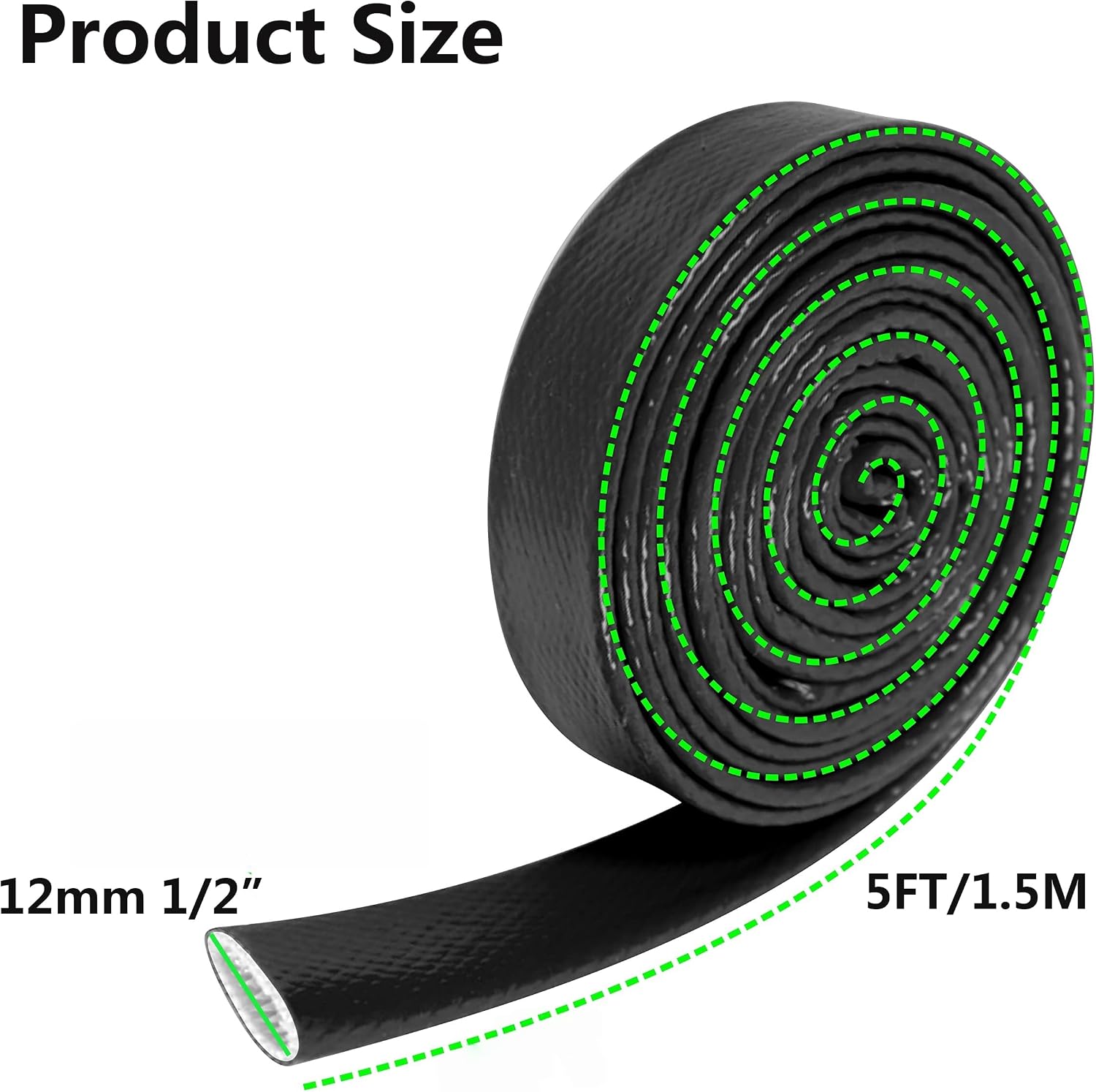 Insulation Heat Shielded Fire Thermo Armor Fire Sleeve Silicone Coated Fiberglass Heat Protection for Automotive Hose Lines & Electrical Wiring(Black 1/2" 5FT)