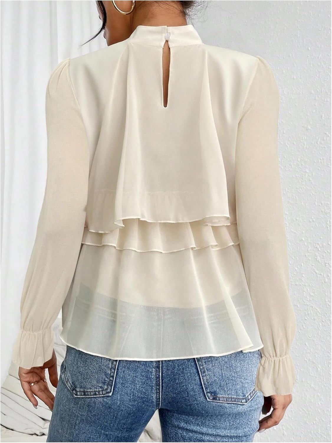 Verdusa Women's Dressy Casual Ruffle Layered Blouse Puff Sleeve Chiffon Elegant Flowy Shirts - Image 2