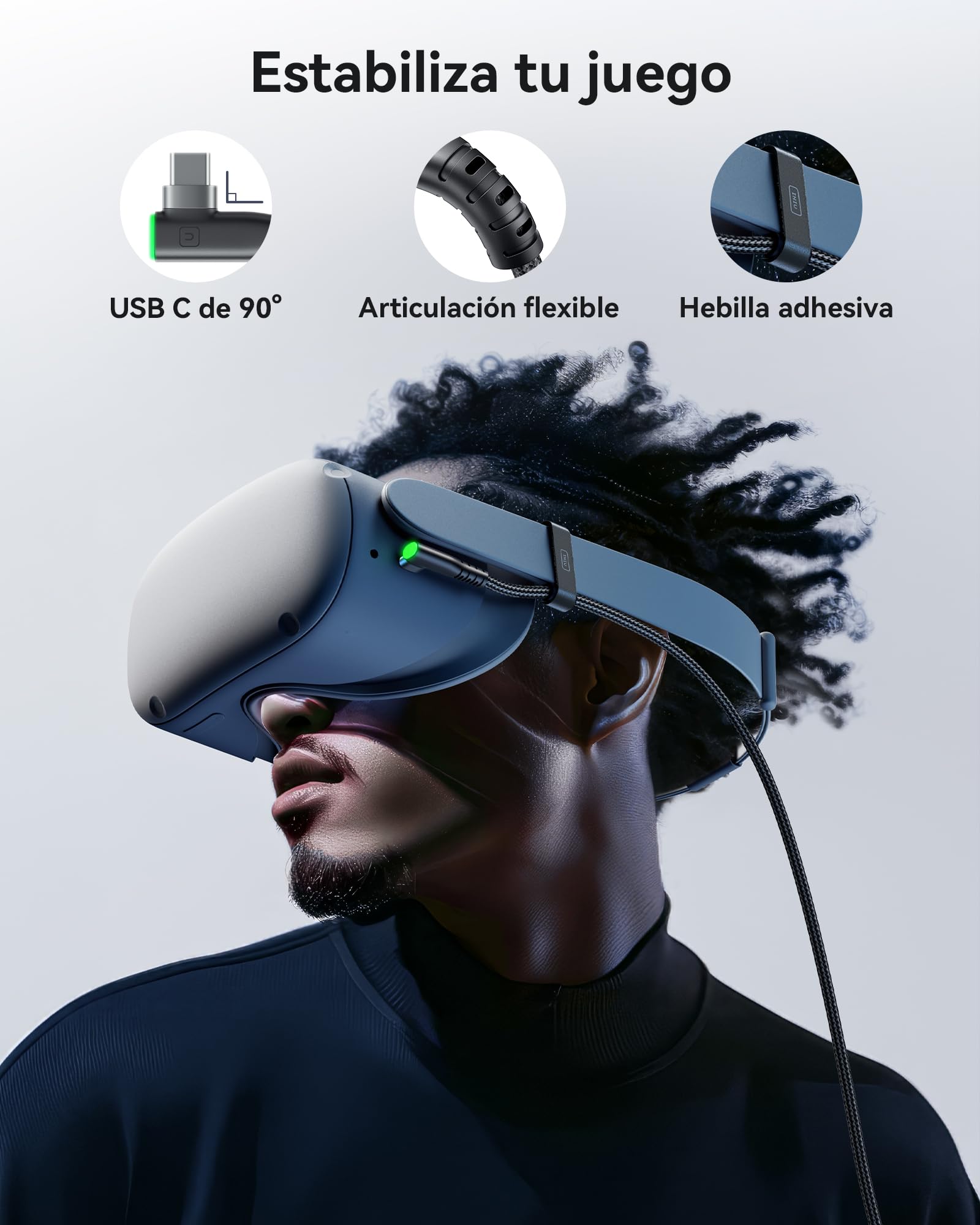 INIU Cable Link de 5m, Cable Link USB 3.0 a USB C con Meta Oculus Quest 3s, Quest 3 2 1, Quest Pro, Pico 4, PC Steam VR Accesorios, Transferencia de Datos de Alta Velocidad, Cable para Auriculares VR