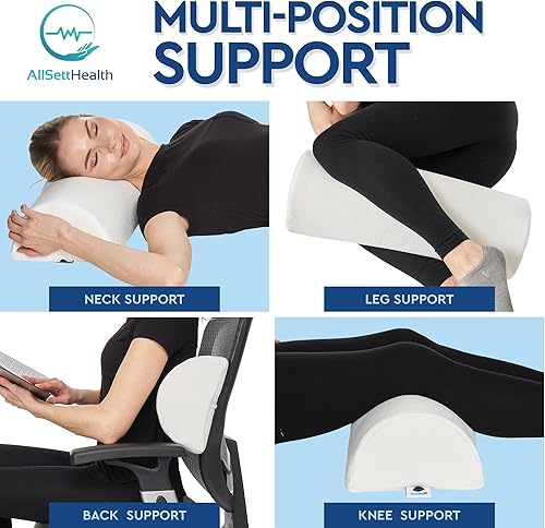 Vista 3 de AllSett Health Almohada Half Moon para piernas, espalda y cabeza (paquete de 2) semi rollo para comodidad de tobillo y pies con algodón blanco