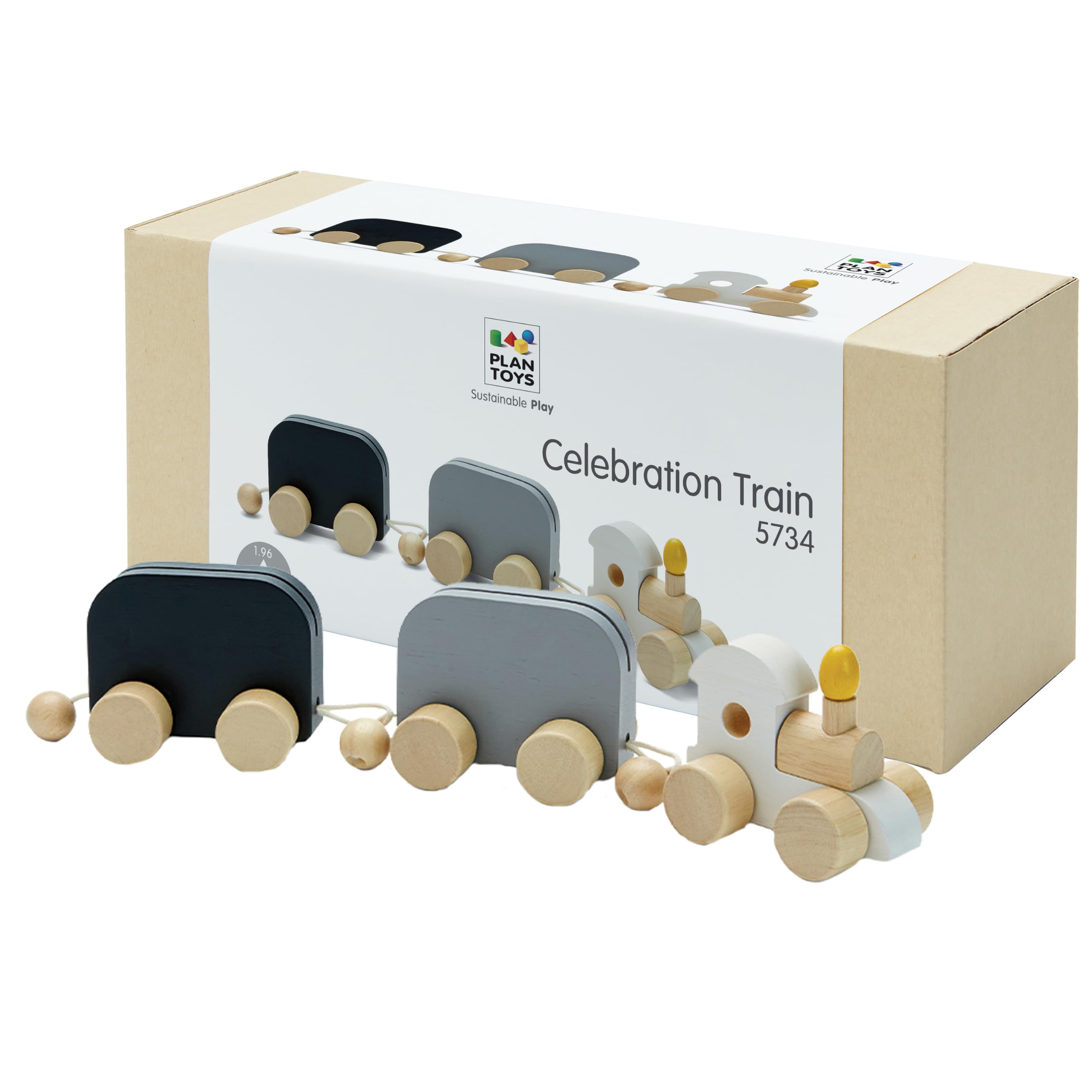 PlanToys® Celebration Wooden Train Set with Photo Slot &amp; Chalkboard 3-Piece