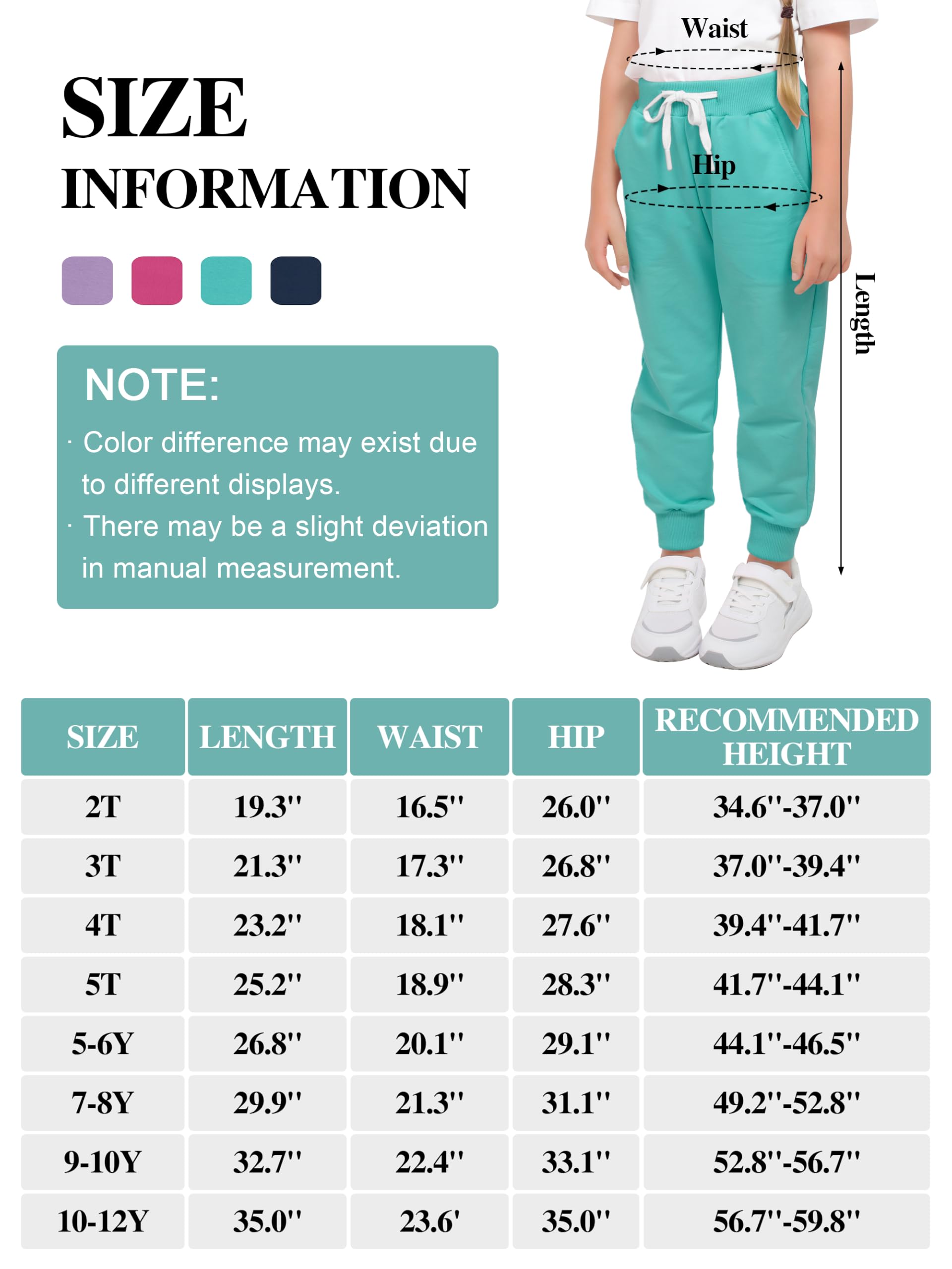 Resinta Confezione da 4 pantaloni sportivi per ragazze e bambini, pantaloni da jogging attivi per ragazze, casual, con tasche con coulisse