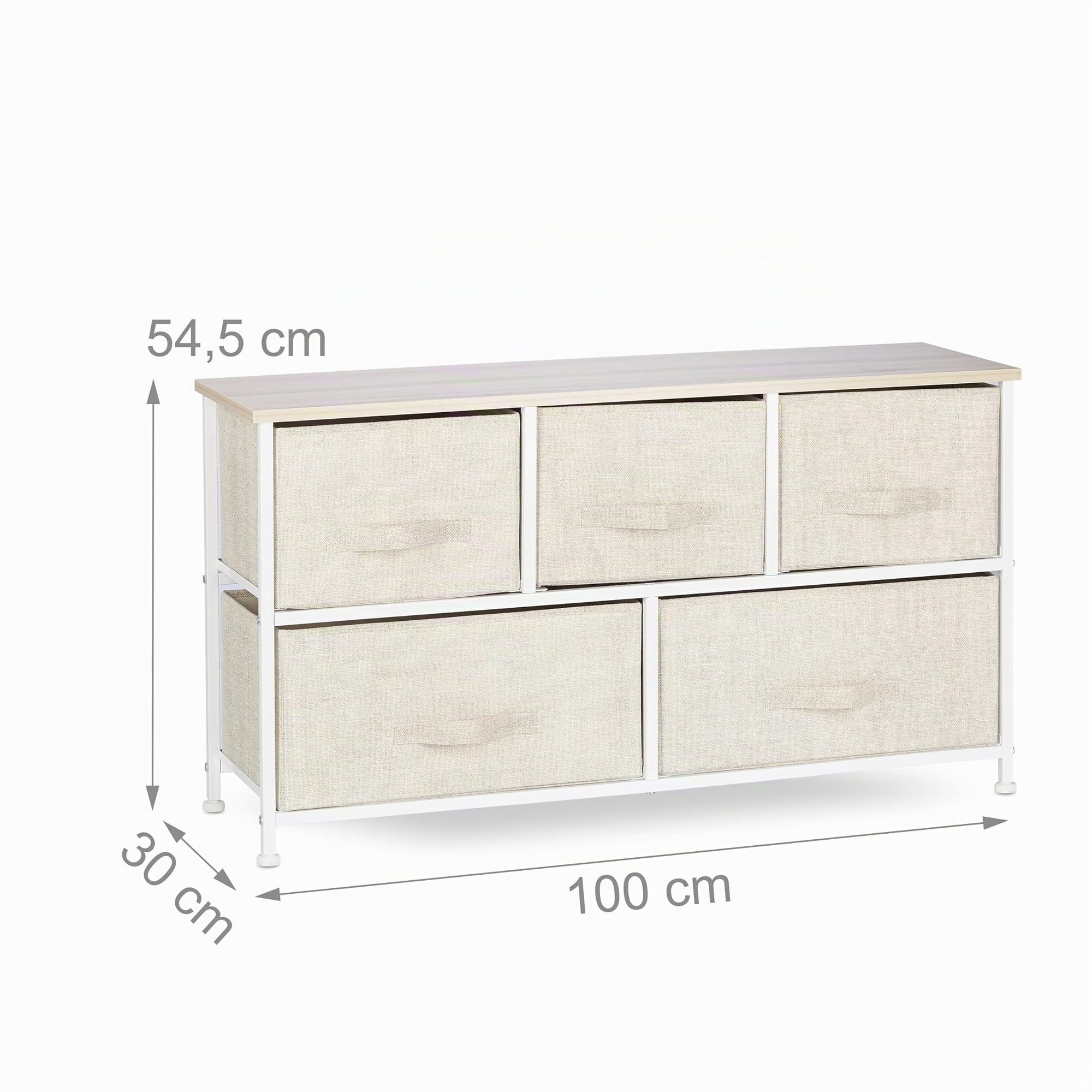 Relaxdays Mobiletto con 5 Cassetti, Cassettiera, Acciaio, Beige, HxLxP: 54,5 x 100 x 30 cm