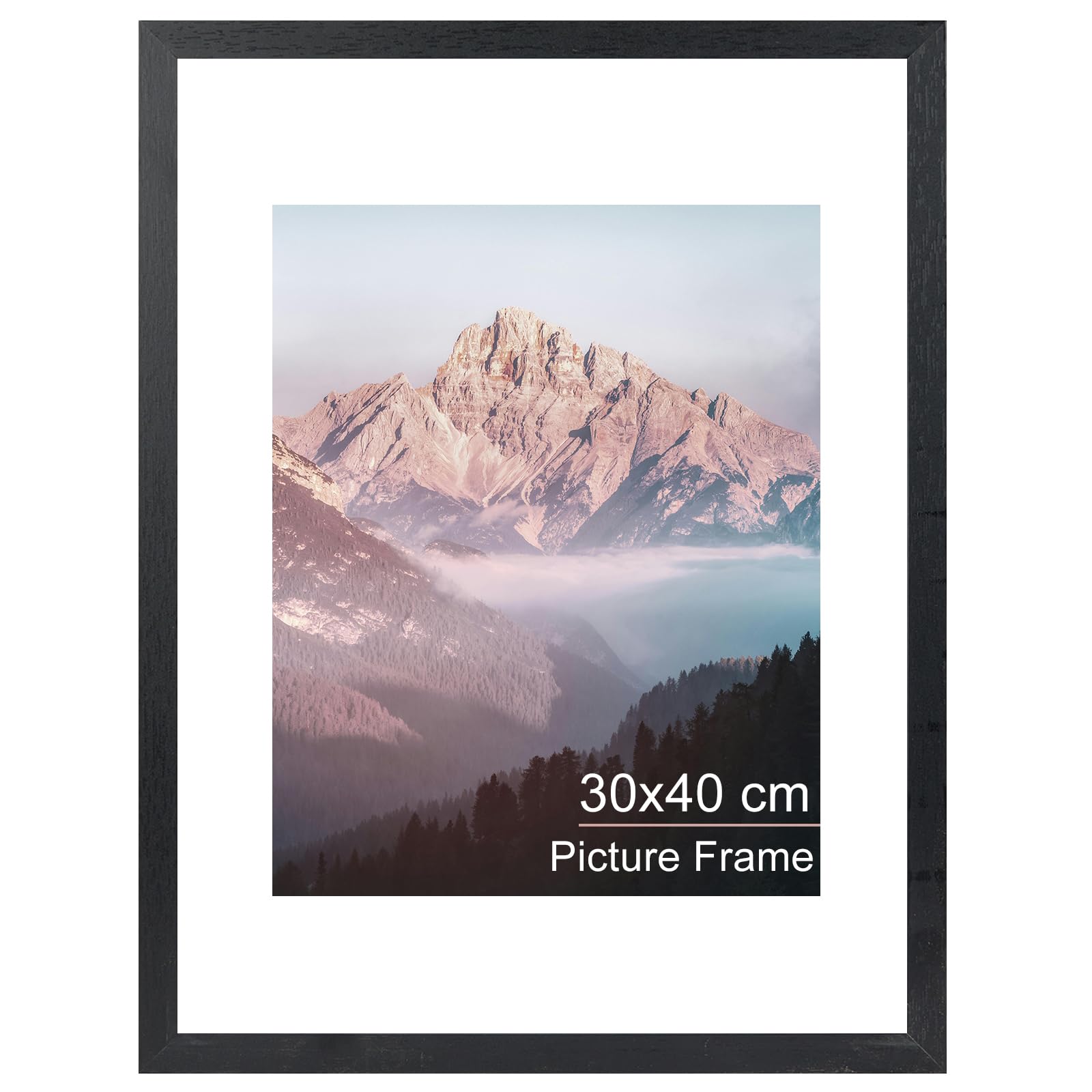 Solid Wood 30x40 Picture Frame, Black 30 x 40cm Picture Frame with 21.5x28 cm Mat and Plexiglass Sheet, Wooden 30x40 Frame for Wall Hanging, Black, 1 Pack
