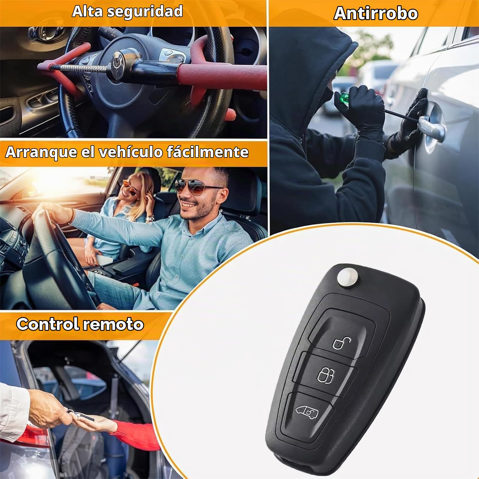 Ford - Llavero remoto plegable de 3 botones con hoja HU101 | Compatible con Ford Tourneo/Transit Custom/Connect Transit MK8 VAN, carcasa de llave inteligente