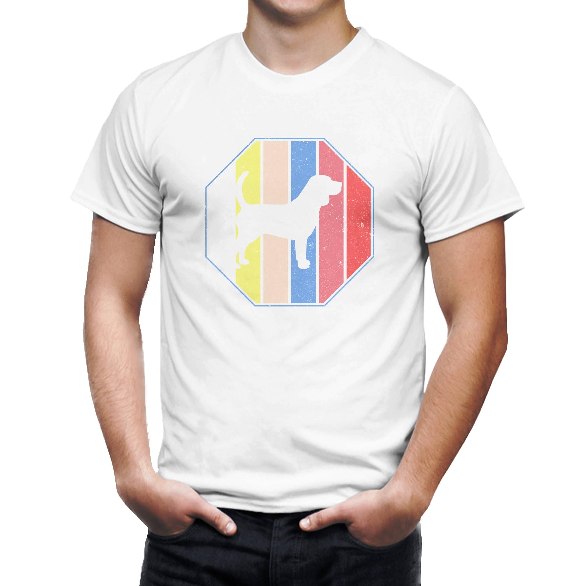 Vintage Dog Silhouette T-Shirt, Retro Style Striped Pet Lover Tee, Unisex Graphic Shirt, Casual Canine Apparel, Gift for Dog Owners