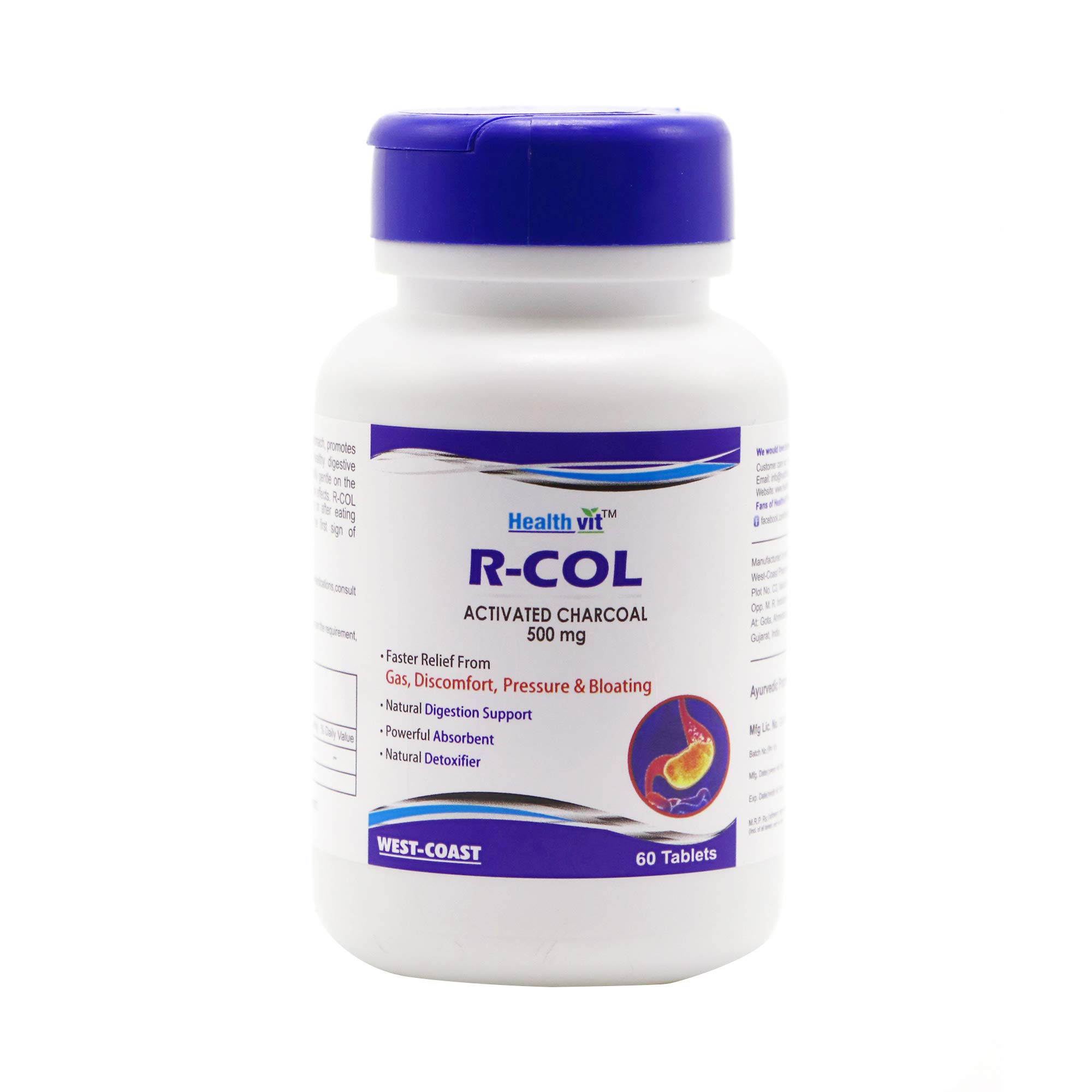 Healthvit R-COL Activated Charcoal 500mg - For Digestive Health | Powerful Absorbent | Natural Detoxifier | Reduces Gas & Bloating | 60 Tablets (B075DBCPXQ) Amazon Price History, Amazon Price Tracker