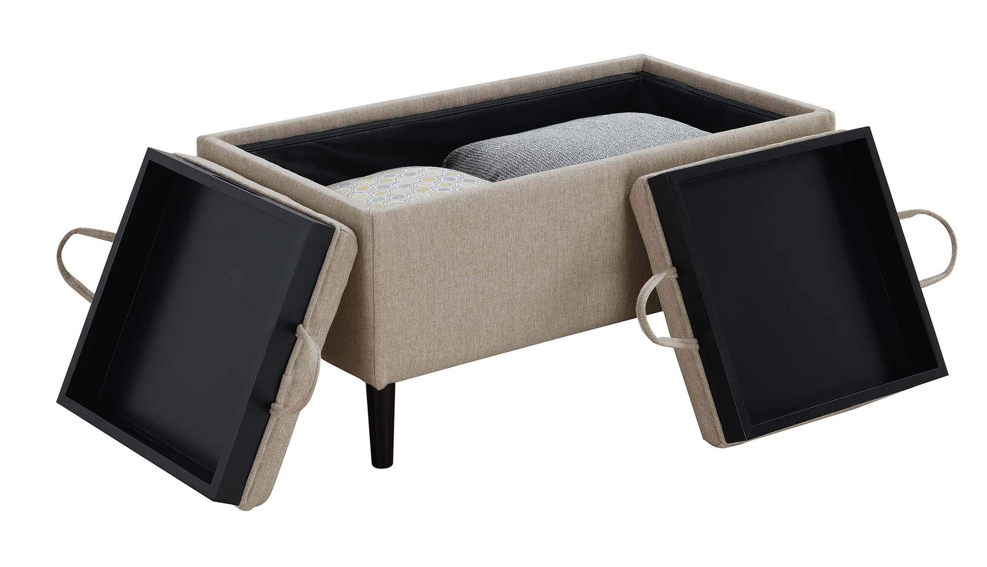 Convenience Concepts Designs4Comfort Magnolia Storage Ottoman with Reversible Trays, Soft Beige Fabric