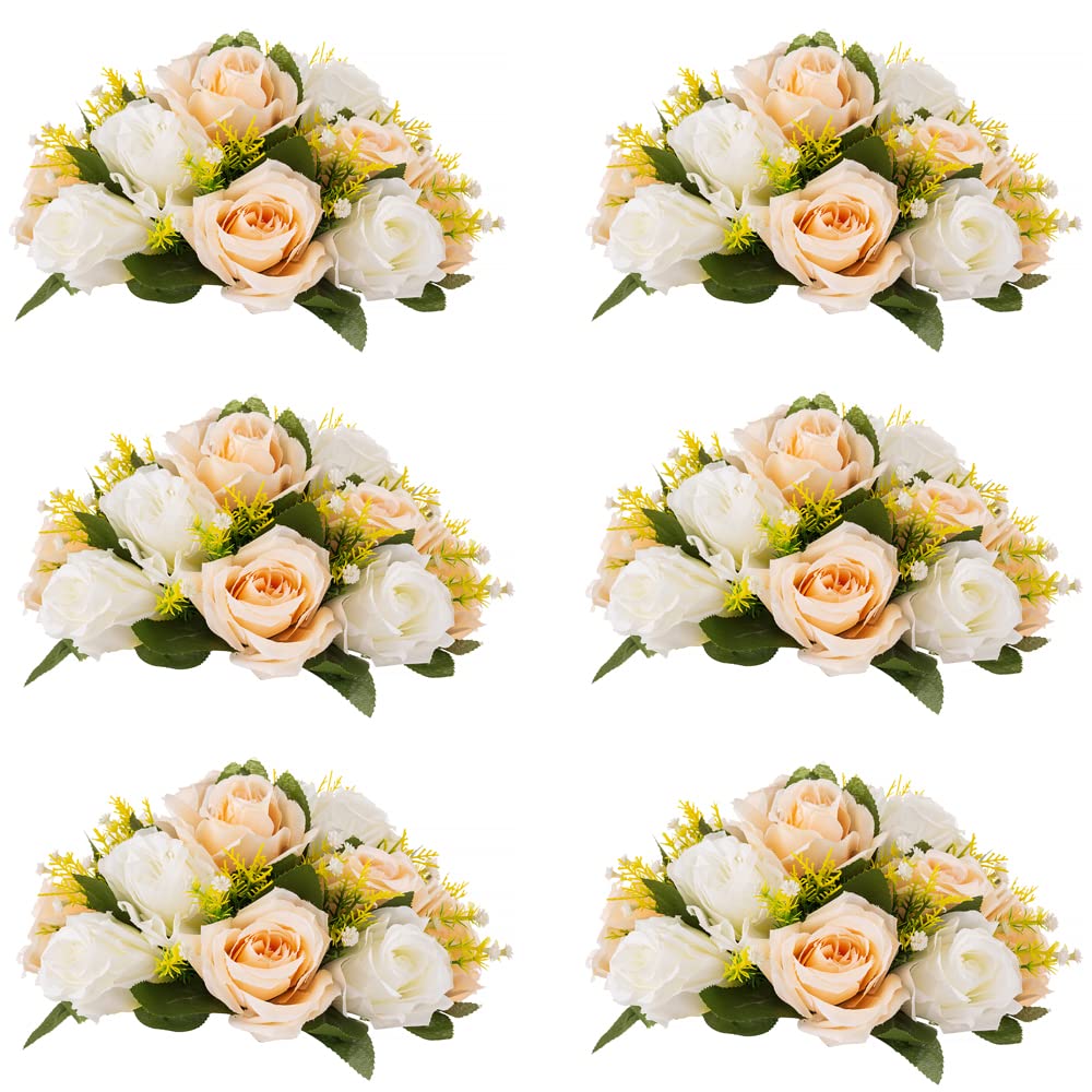 Blumen-Mittelstücke für Hochzeitstische: Tischdekorationen für Hochzeiten, pfirsichfarbener Champagner und weiße Blumen, Tafelaufsätze für Verlobung, Zerebration, Party, Mittelstücke, 6