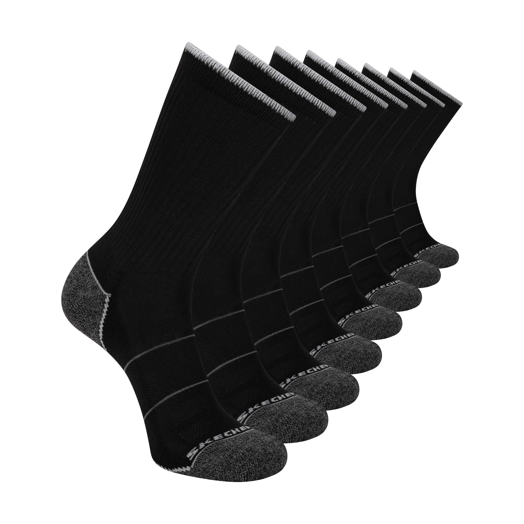 Skechers Men's 8-Pack Work Collection Crew, Extended Cushion & Mesh Ventilation Socks, Black, 10-13