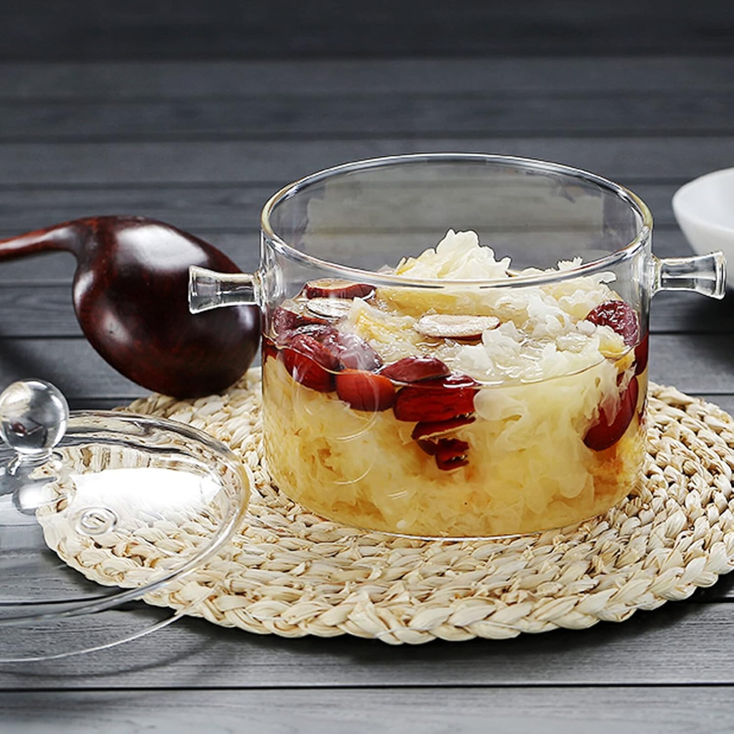 Glass Cooking Pot with Lid and Handle, 1.35L/45 oz Clear Glass Stovetop Pot, Cookware Stovetop Set, Saucepan for Noodles Pasta Soup Milk