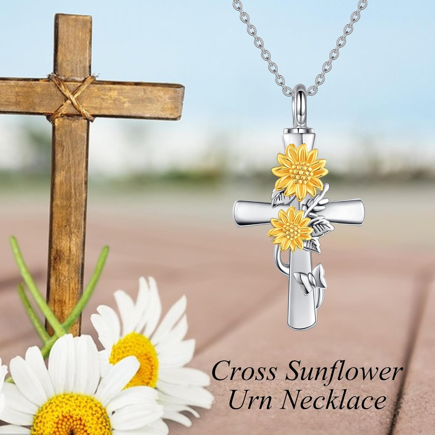 MONGAS Sunflower Cross/Sea Turtle/Phoenix/Angel Wing Urn Necklace for Ashes Sterling Silver Sunflower Cross/Sea Turtle/Phoenix/Angel Wing Cremation Jewelry for Ashes for Women - Image 6