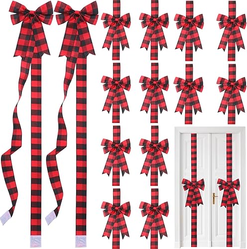 Miniatura 8 de Yinkin 16 lazos de cinta de Navidad para gabinete, 10 x 87 pulgadas, cintas y lazos a cuadros para puerta, decoración moderna de Navidad para