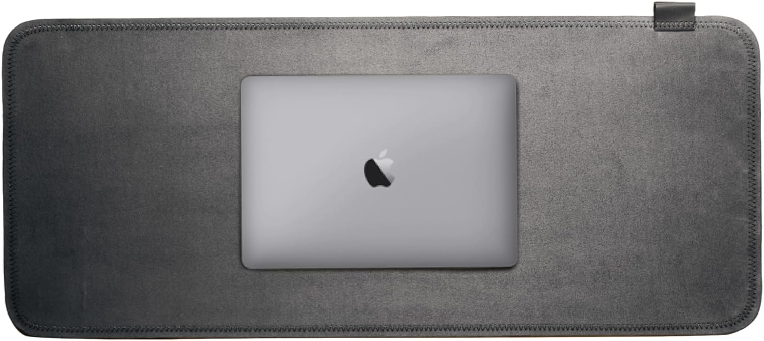 NOOE Premium Charcoal Suede Velvet Vegan Leather Desk Rug, 71 x 32 CM, 2 in 1 Reversible, Water Resistant, Non Slip