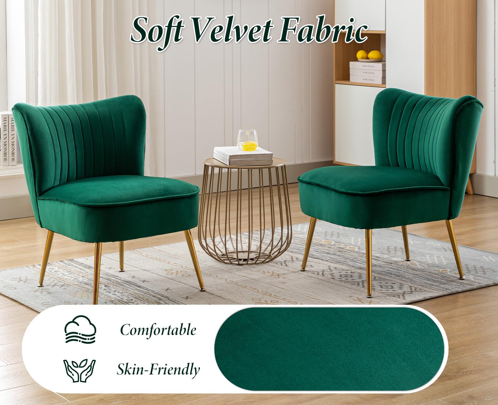 chairus Sessel Wohnzimmer aus Samt, Gepolsterter Relaxsessel mit Metallbeinen Einzelsofa, Akzentstuhl Loungesessel für Schlafzimmer Wohnzimmer Balkon, Grün