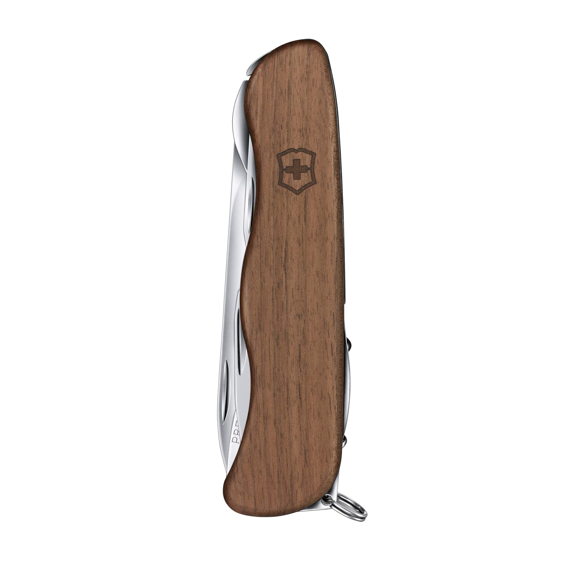 Victorinox Forester Wood Couteau de Poche Suisse 10 Fonctions, Noyer | Multitool avec grande lame blocable et scie "a bois pour camping et randonn"ee, manche en bois, 111 mm, fabriqu"e en Suisse