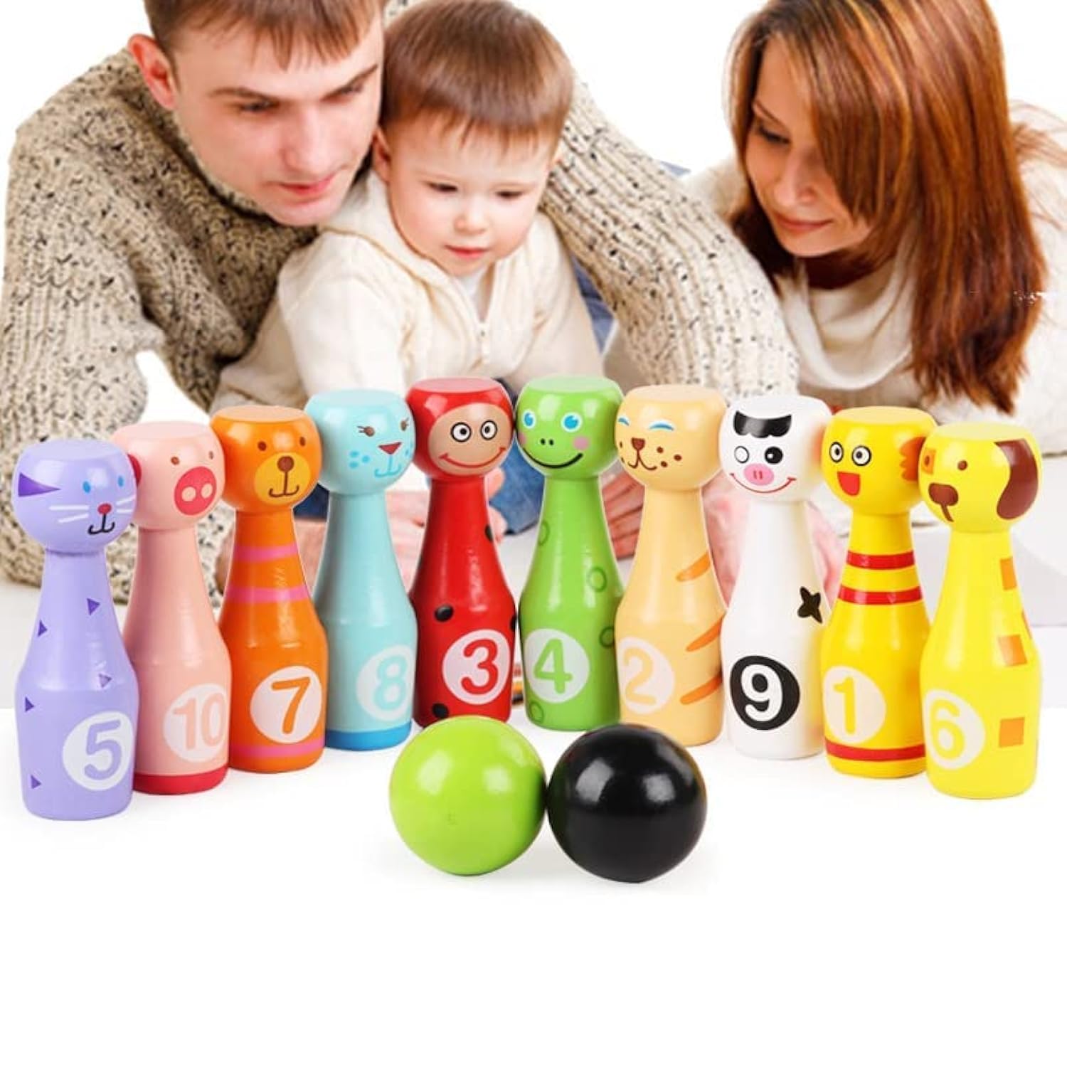 Jeux De Quilles 10 Animaux Faces Quilles Et 3 Balle, Jeu De Quilles En Bois Pour Enfants, Différents Motifs Animaux Et Chiffres, Jeux Intérieurs Et Extérieurs Enfant