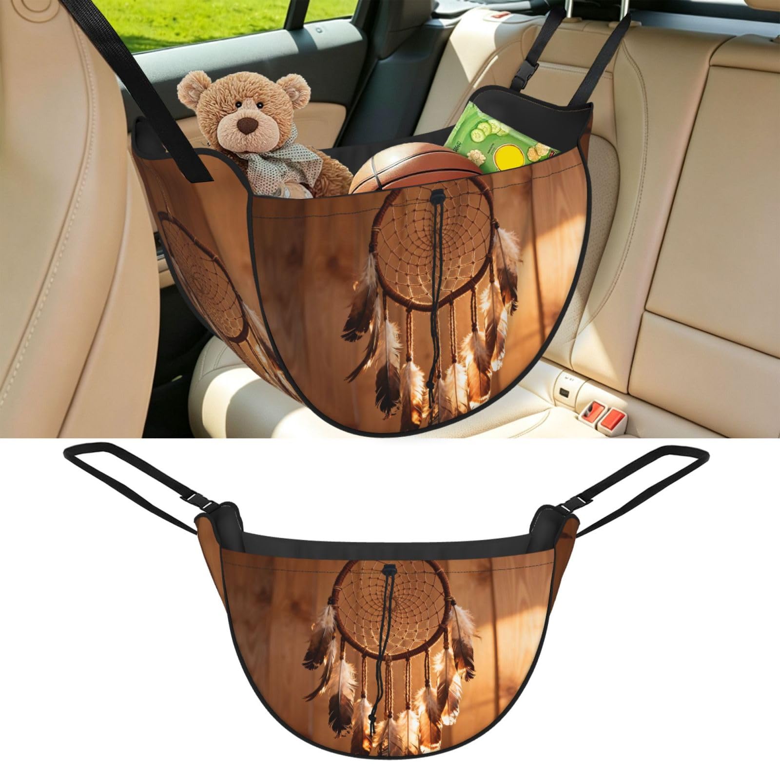 Cntdbu Black Dreamcatcher Feather Fall Car Seat Organizer-Backseat Storage Bag For Travel
