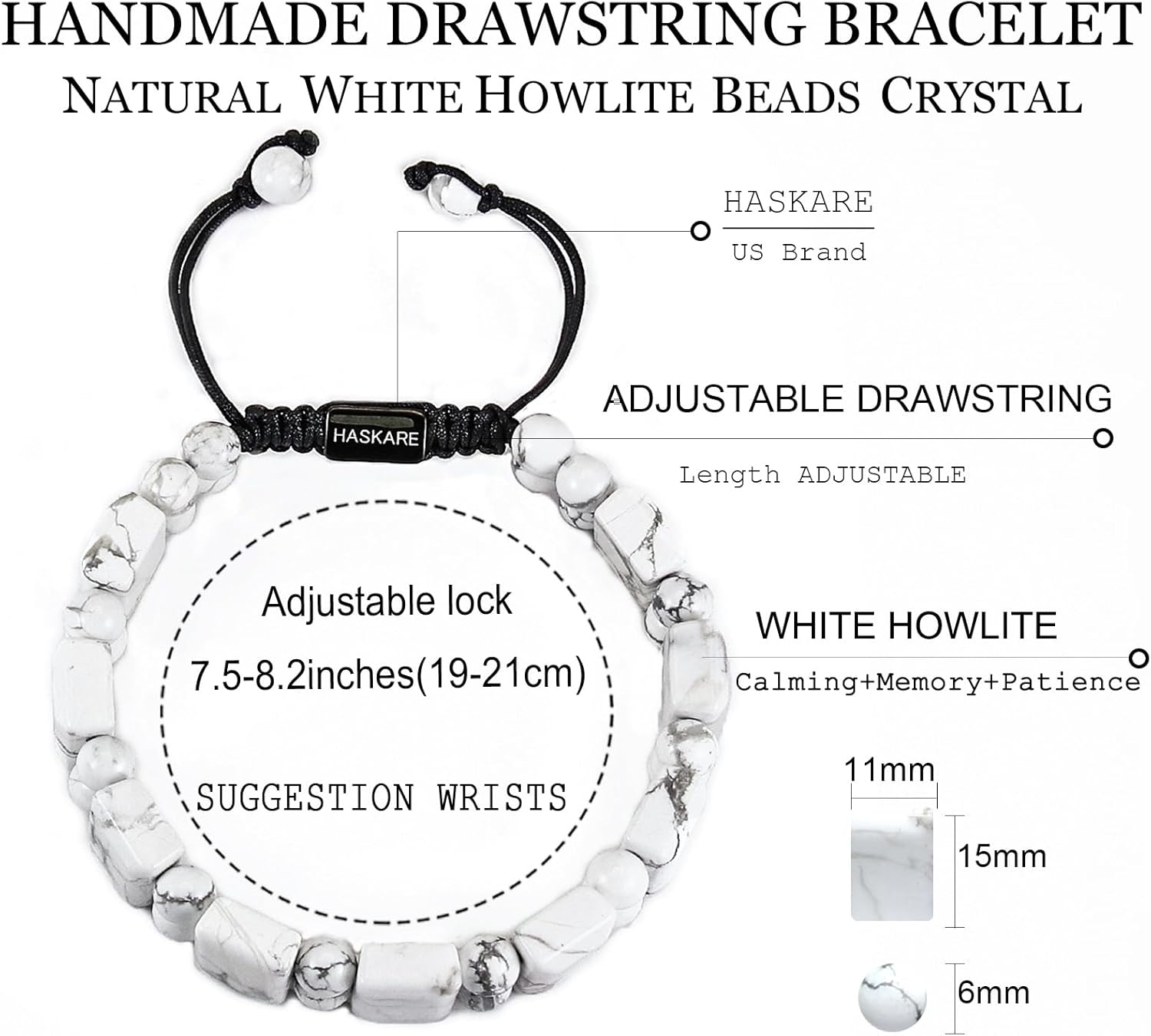 HASKARE Natural Stone Protection Bracelet for Men - Handmade Jewelry Mens Bracelets Tiger Eye Obsidian Howlite Bead Unique Cut, Adjustable Set Premium Crystal Gifts for Him Christmas Father Day Birthday
