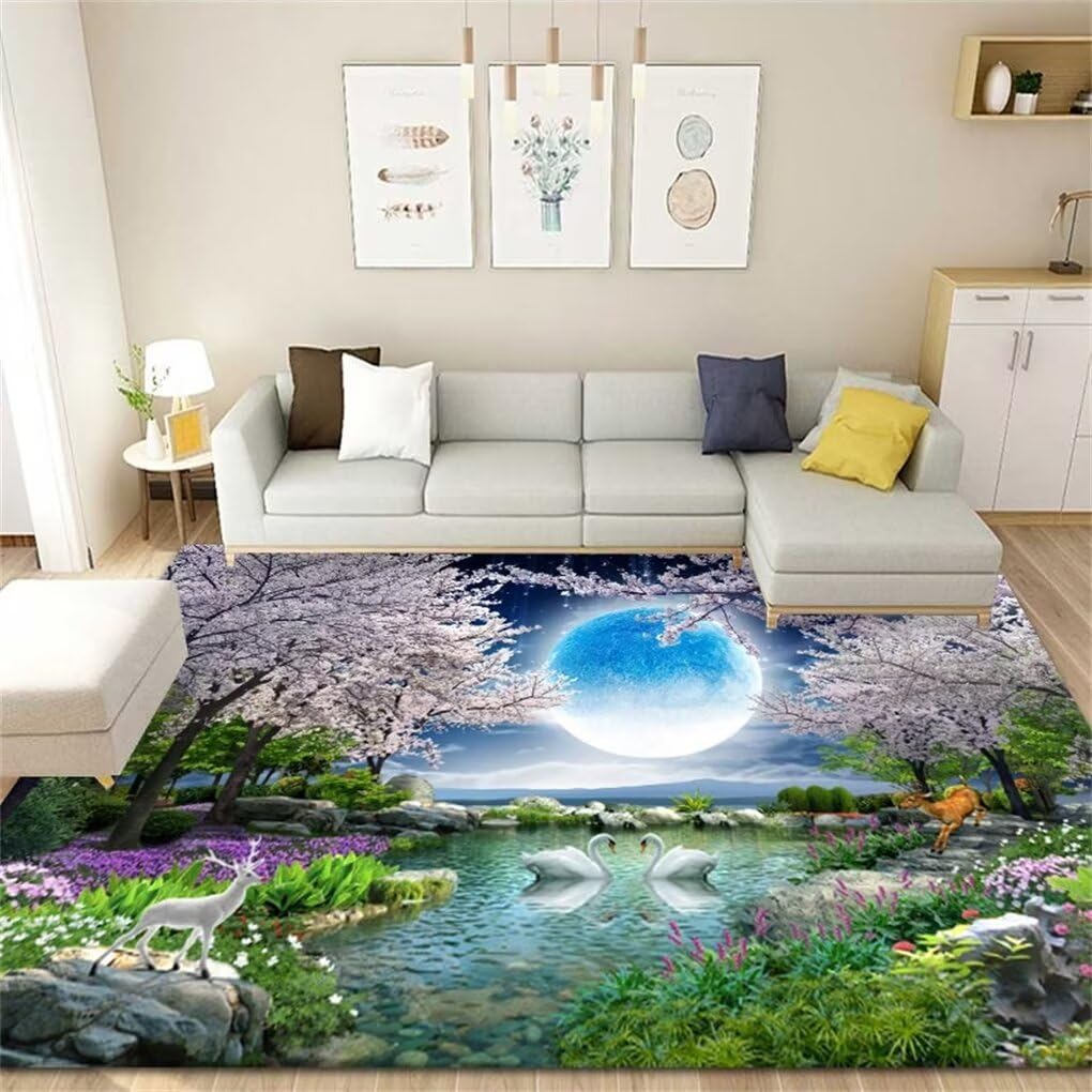Tapis chambre ado garçon vert 200x200 lavable tapis bébé paysage lunaire