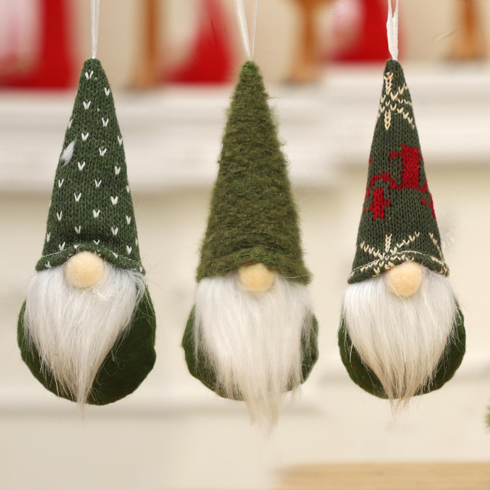 MSQ Lot de 3 décorations de Sapin de Noël à Suspendre en Peluche Décoration | faite à la main Décoration d'intérieur - Vert