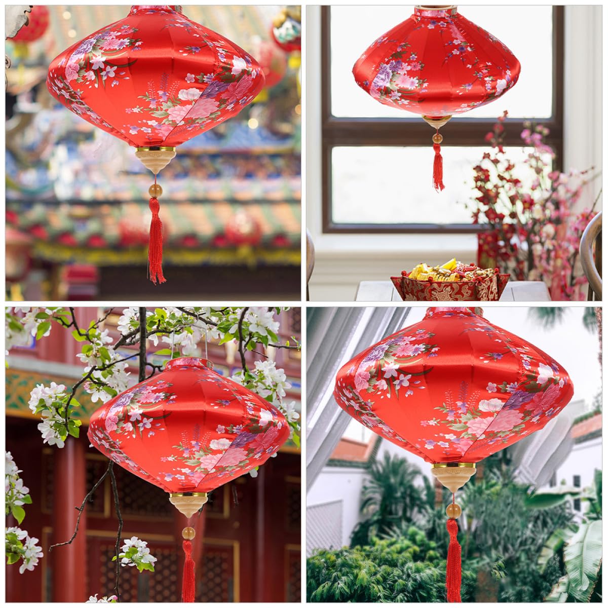 Rote Türhängerlaterne aus Gewebe und Eisendraht für Neujahr und Frühlingsfest Dekorative Blumenlaterne für Party und Festliche Atmosphäre