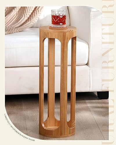 Miniatura 3 de Mesa auxiliar pequeña de 8 x 23 pulgadas, mesa auxiliar redonda de madera para café, escritorio de bebidas Burlywood, bohemio, círculo de madera,