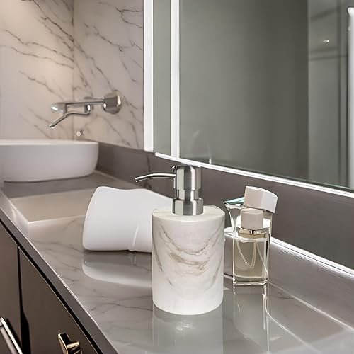Miniatura 5 de Dispensador de jabón de mármol, dispensador de jabón y loción para baño, con bomba de acero inoxidable a prueba de óxido, recargable para cocina,